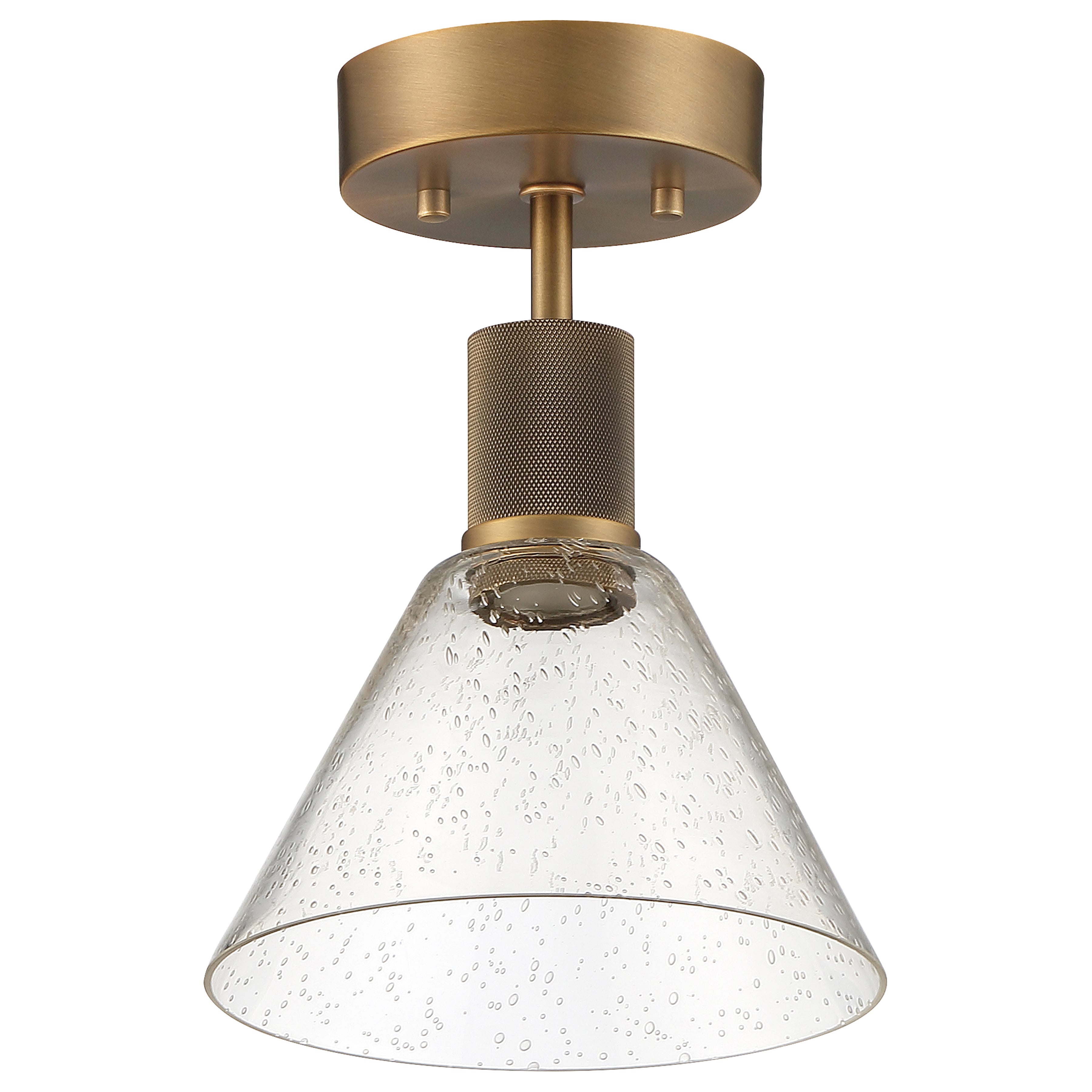 Port Nine Martini LED Semi-Flush, Antique Brushed Brass / Seeded Glass / 9W