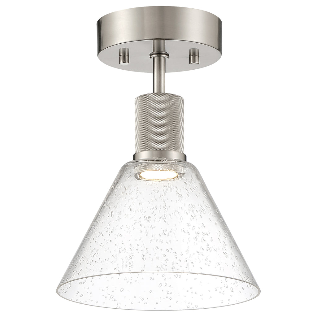 Port Nine Martini LED Semi-Flush, Brushed Steel / Seeded Glass / 9W