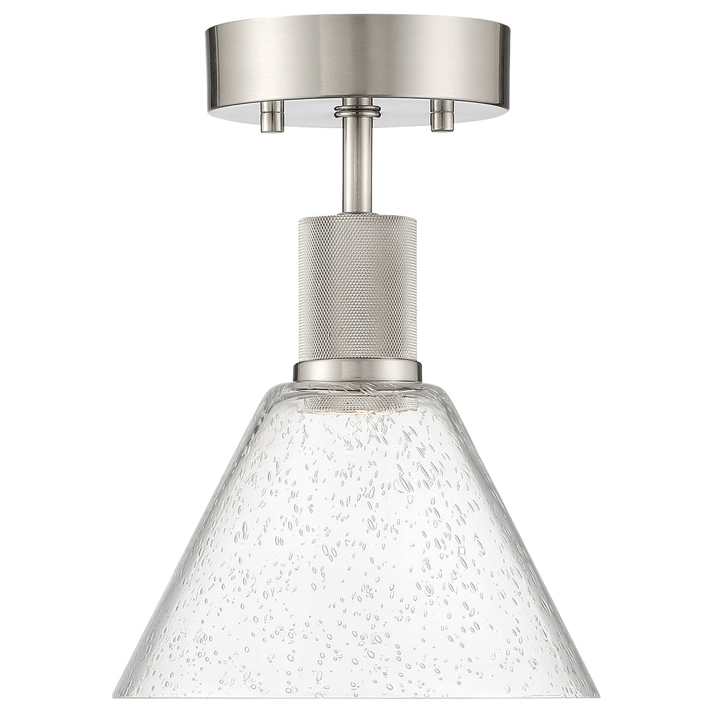 Port Nine Martini LED Semi-Flush, Brushed Steel / Seeded Glass / 9W