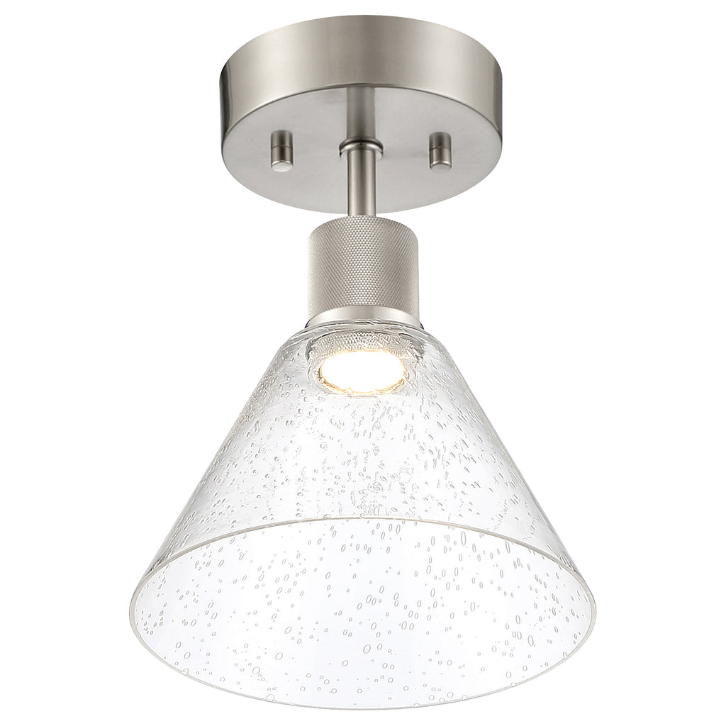 Port Nine Martini LED Semi-Flush, Brushed Steel / Seeded Glass / 9W
