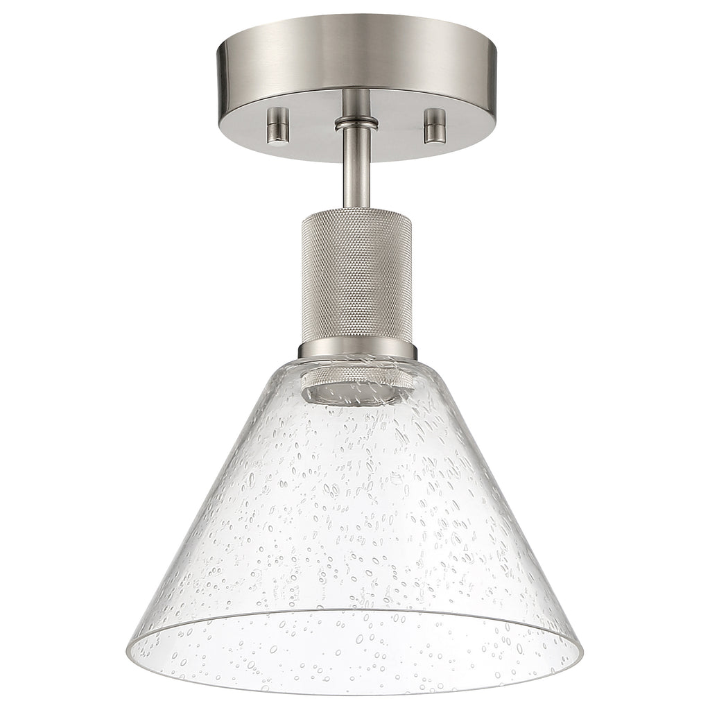 Port Nine Martini LED Semi-Flush, Brushed Steel / Seeded Glass / 9W