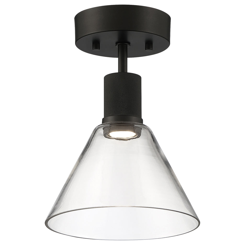 Port Nine Martini LED Semi-Flush, Matte Black / Clear Glass / 9W