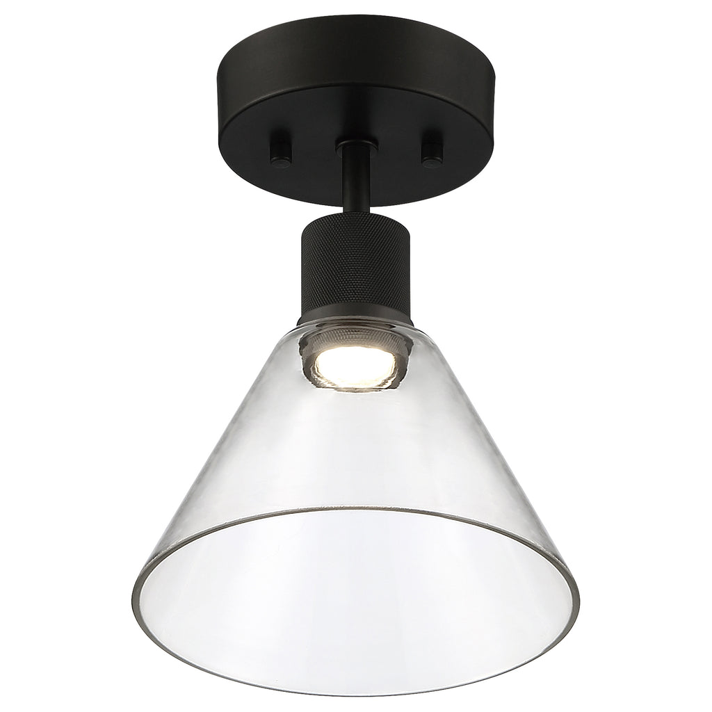 Port Nine Martini LED Semi-Flush, Matte Black / Clear Glass / 9W