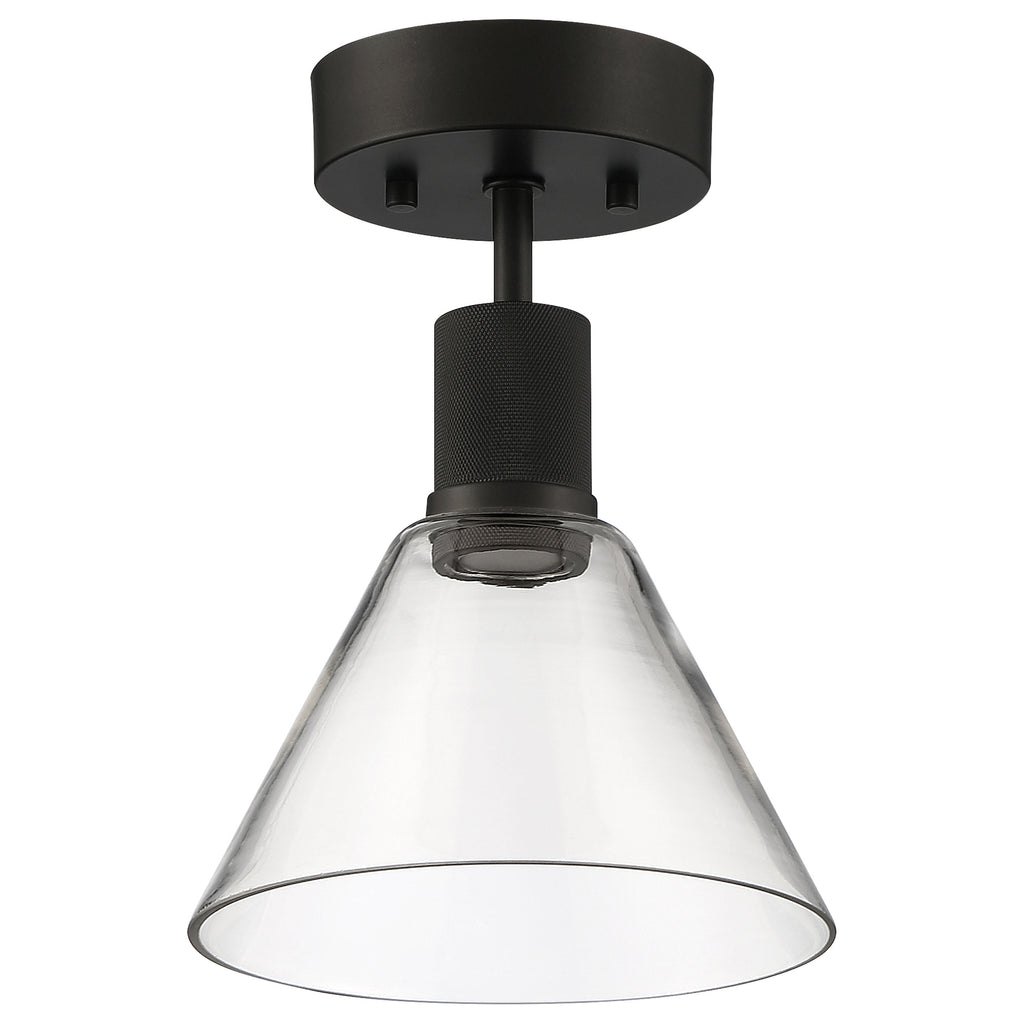 Port Nine Martini LED Semi-Flush, Matte Black / Clear Glass / 9W