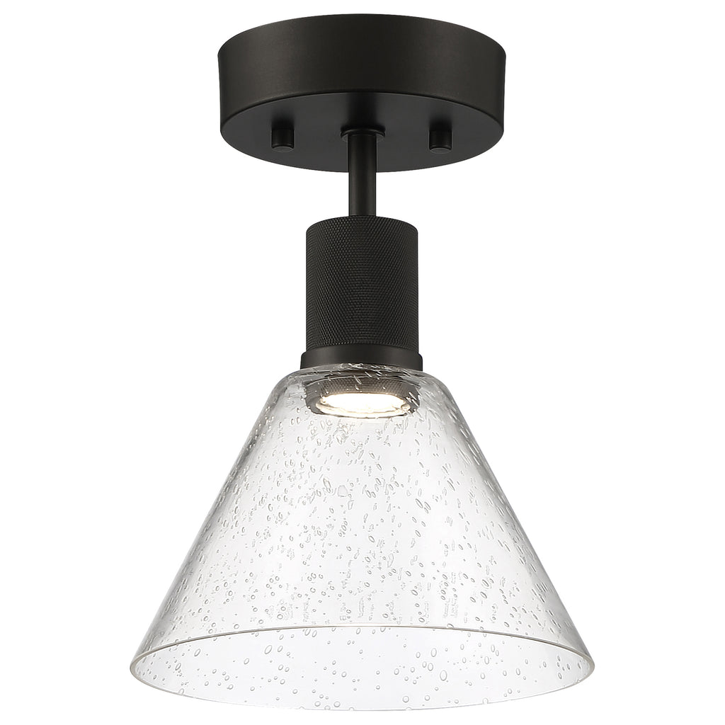 Port Nine Martini LED Semi-Flush, Matte Black / Seeded Glass / 9W