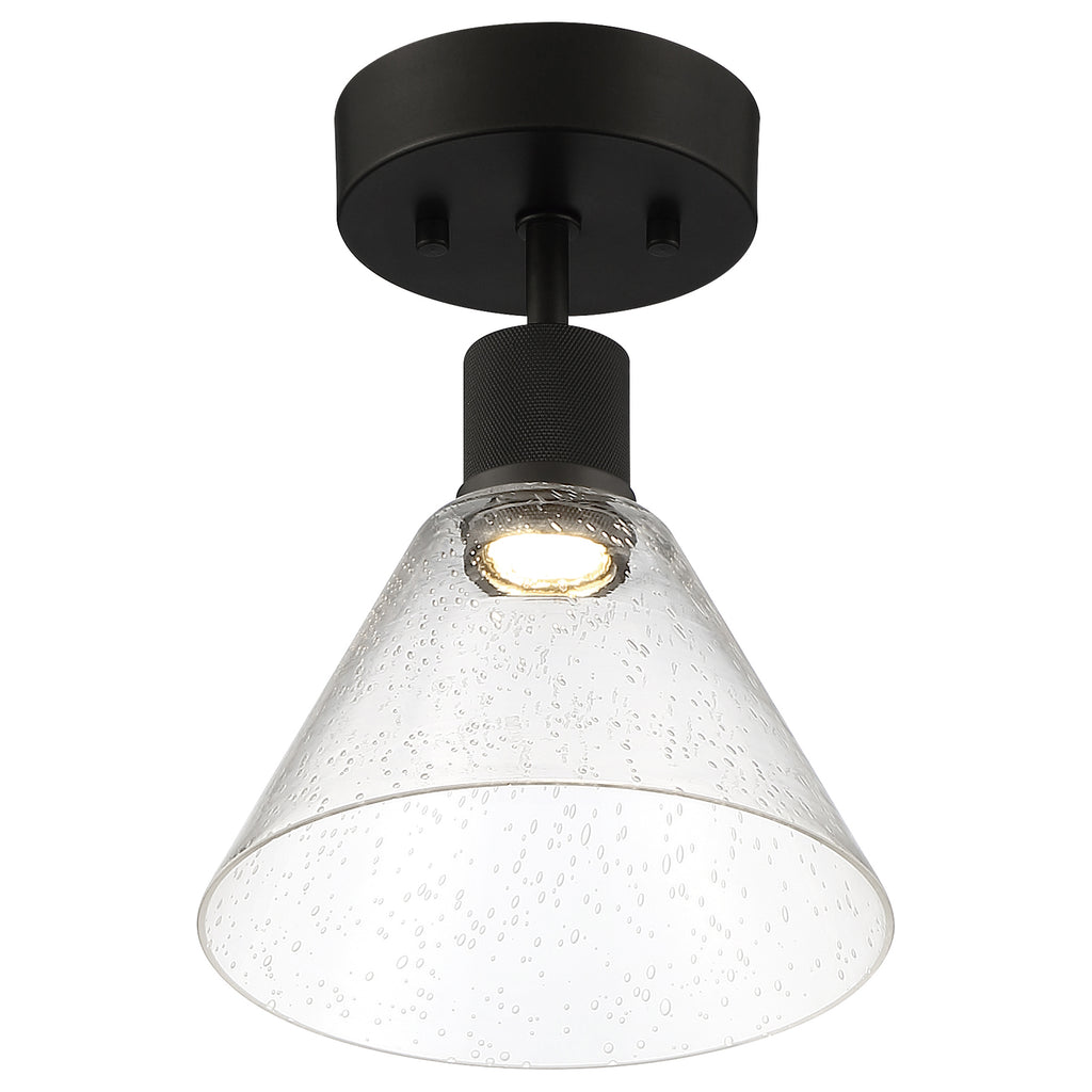 Port Nine Martini LED Semi-Flush, Matte Black / Seeded Glass / 9W