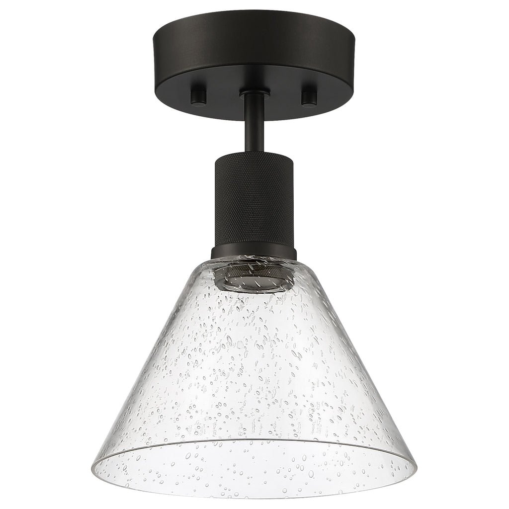 Port Nine Martini LED Semi-Flush, Matte Black / Seeded Glass / 9W