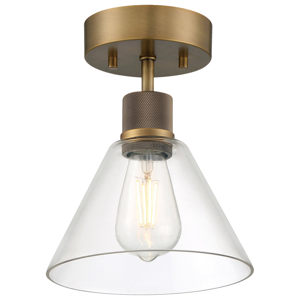 Port Nine Martini LED Semi-Flush, Antique Brushed Brass / Clear Glass / 7W