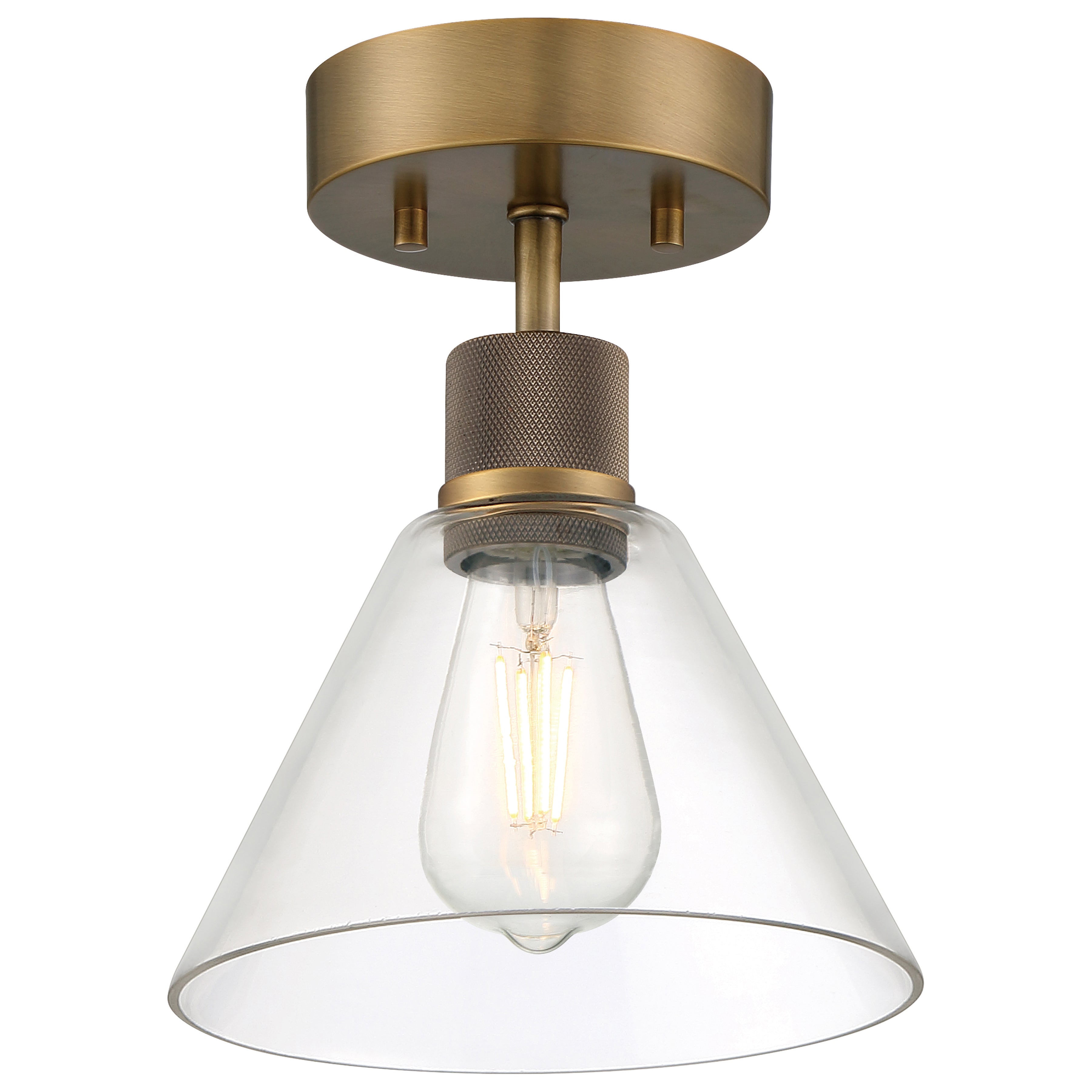 Port Nine Martini LED Semi-Flush, Antique Brushed Brass / Clear Glass / 7W