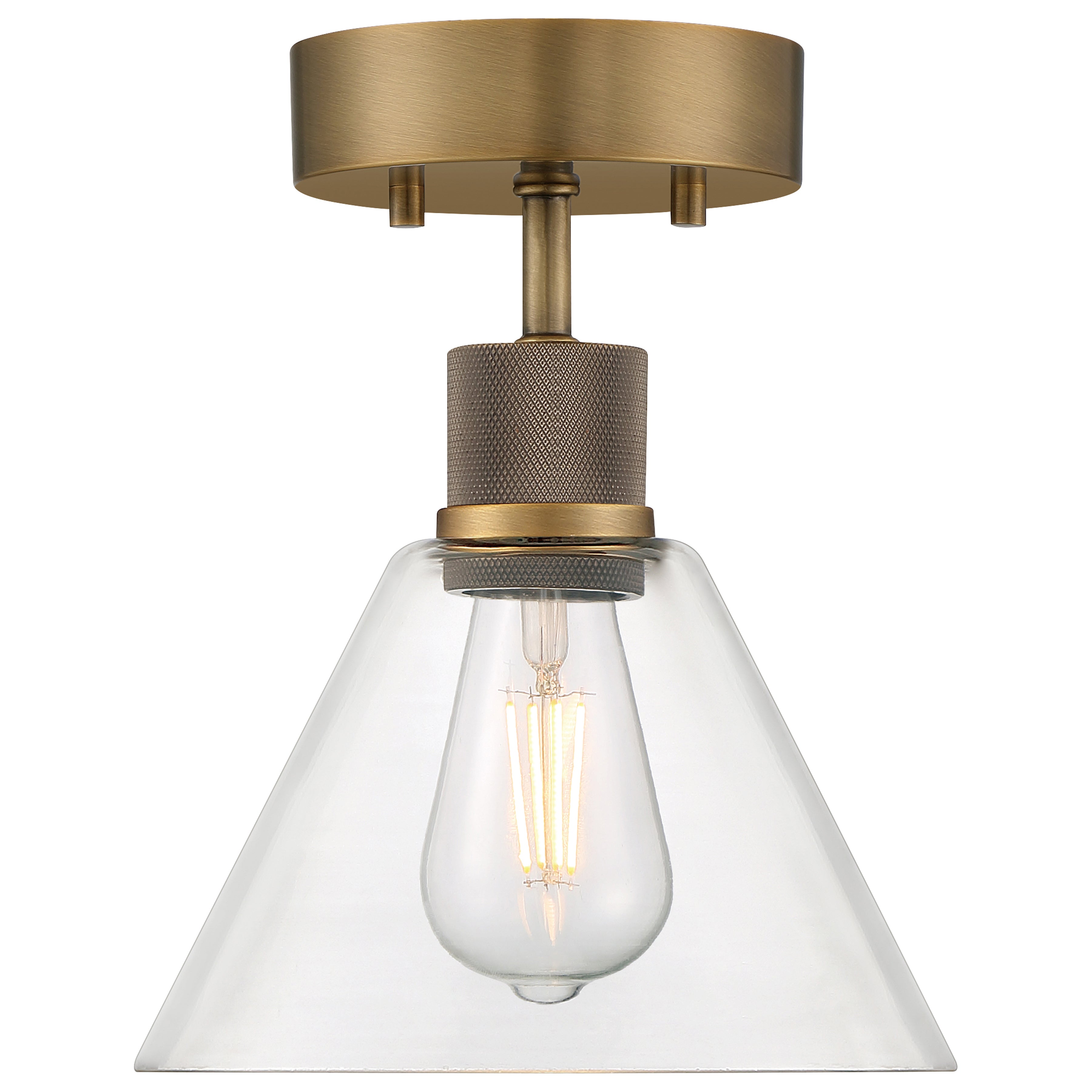 Port Nine Martini LED Semi-Flush, Antique Brushed Brass / Clear Glass / 7W