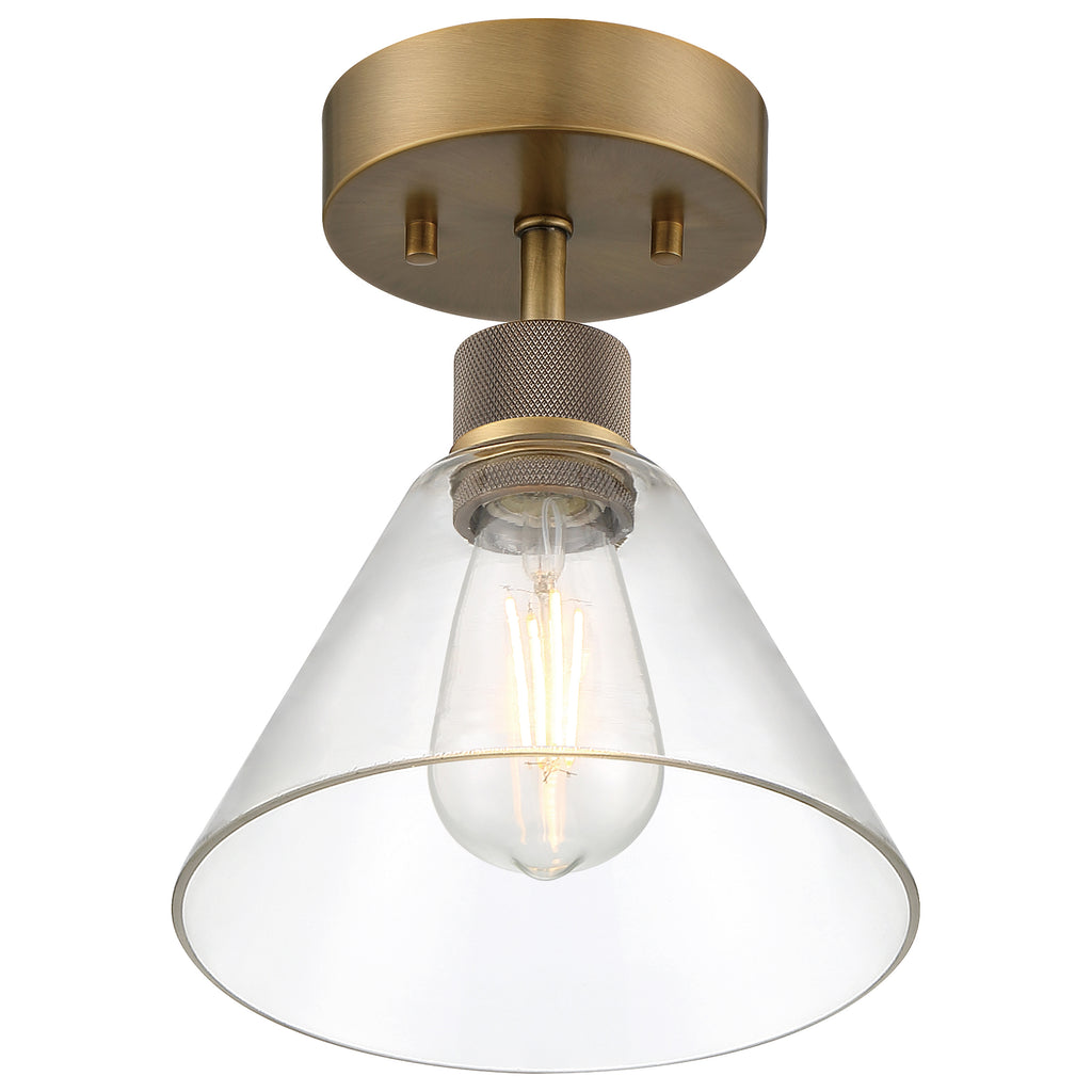 Port Nine Martini LED Semi-Flush, Antique Brushed Brass / Clear Glass / 7W