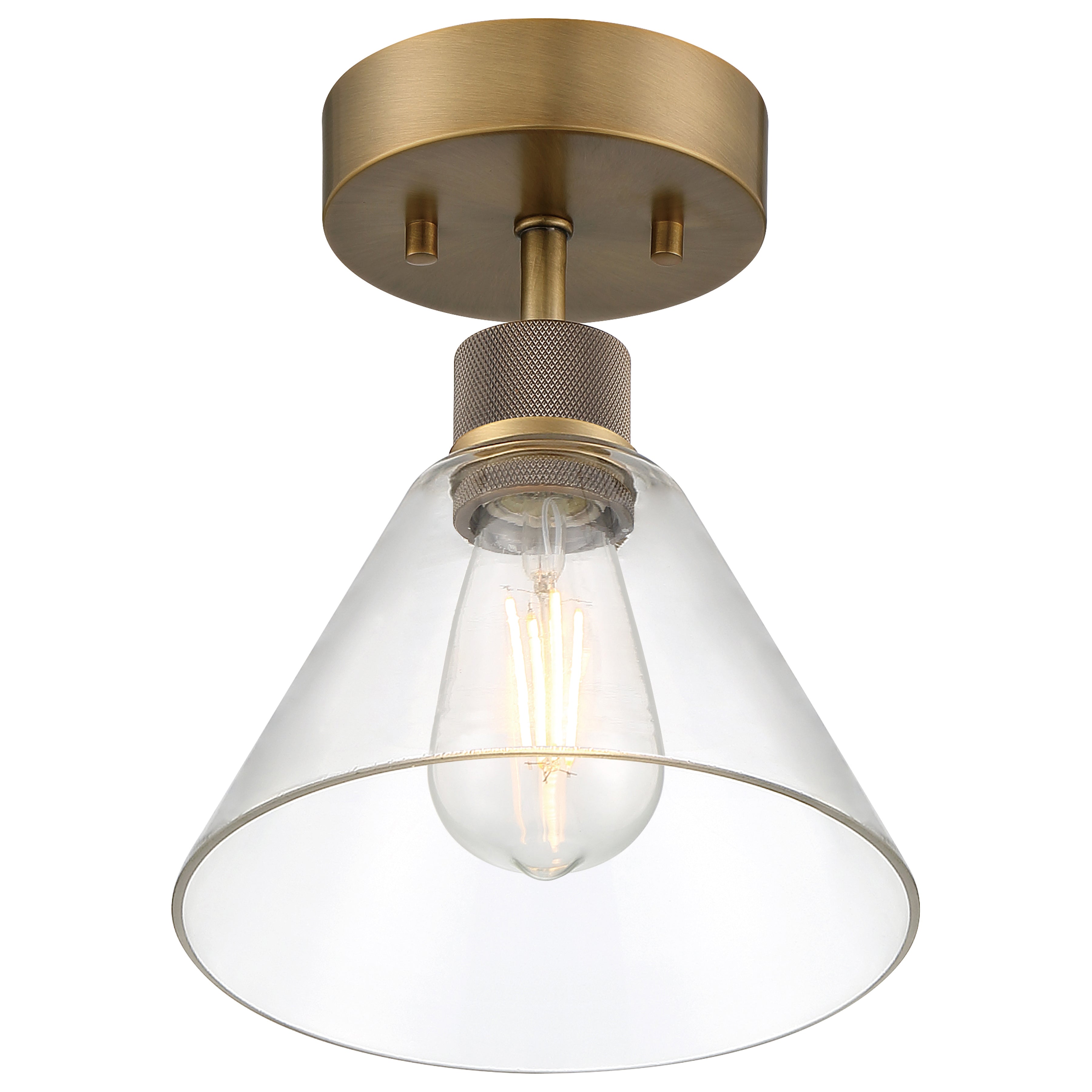 Port Nine Martini LED Semi-Flush, Antique Brushed Brass / Clear Glass / 7W