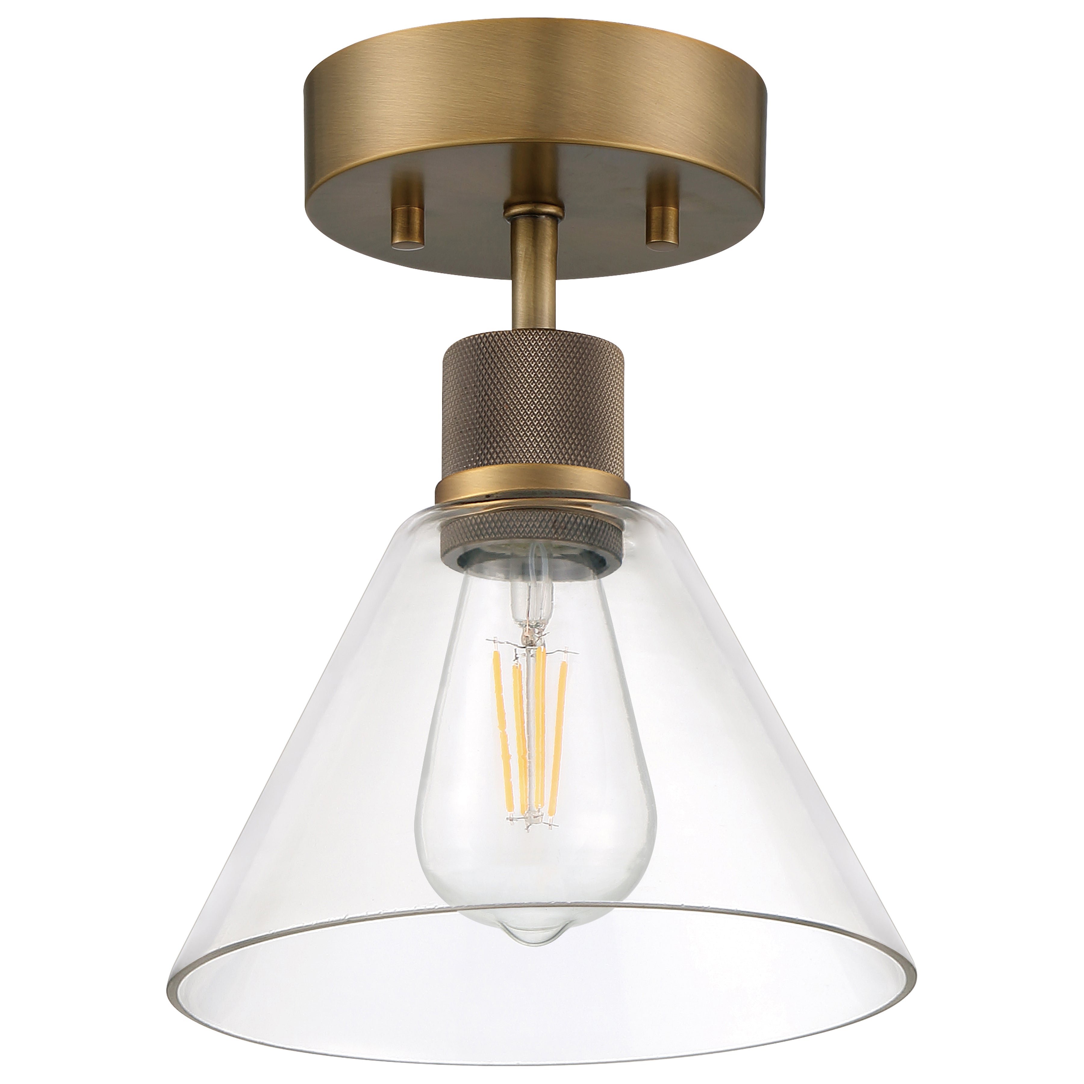 Port Nine Martini LED Semi-Flush, Antique Brushed Brass / Clear Glass / 7W