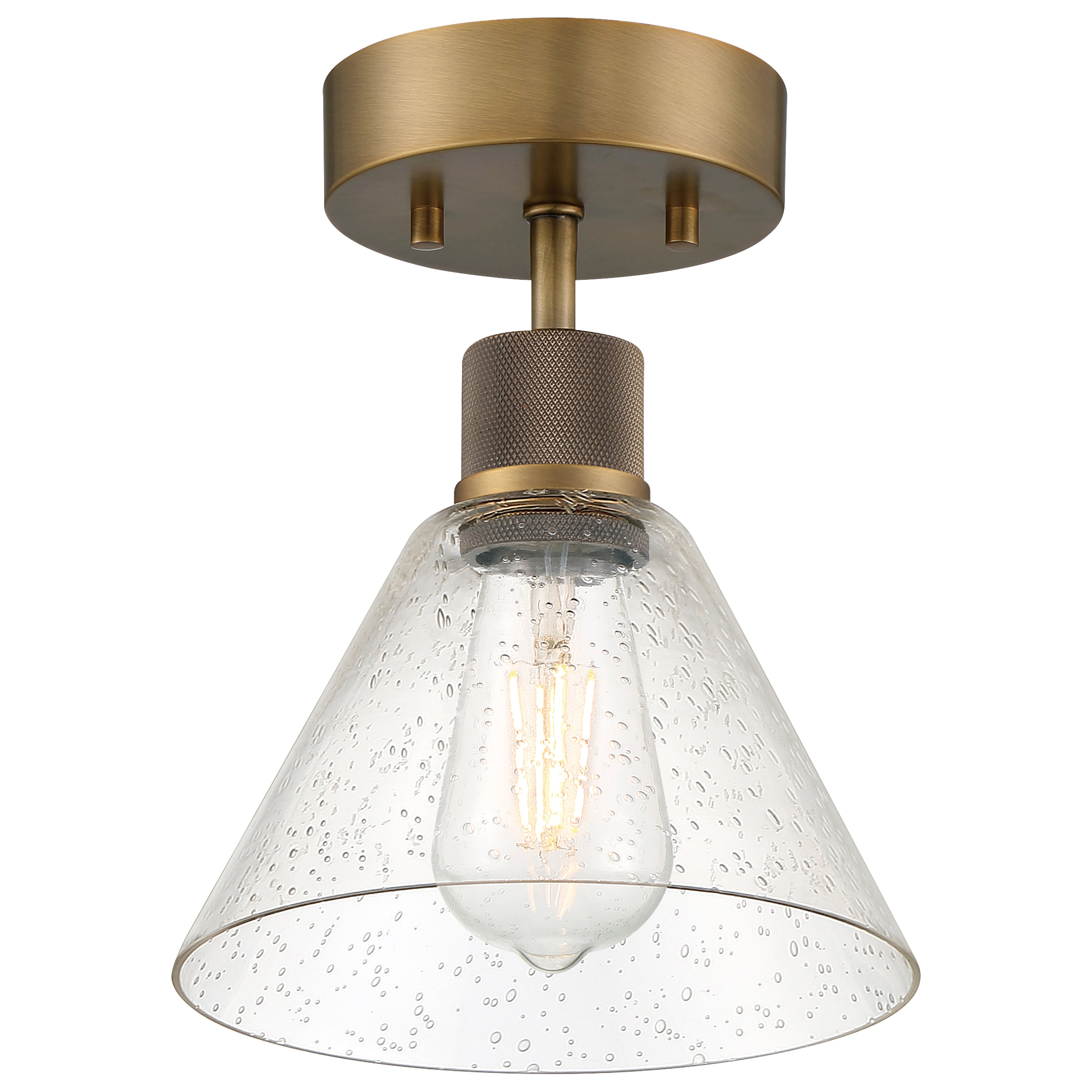 Port Nine Martini LED Semi-Flush, Antique Brushed Brass / Seeded Glass / 7W
