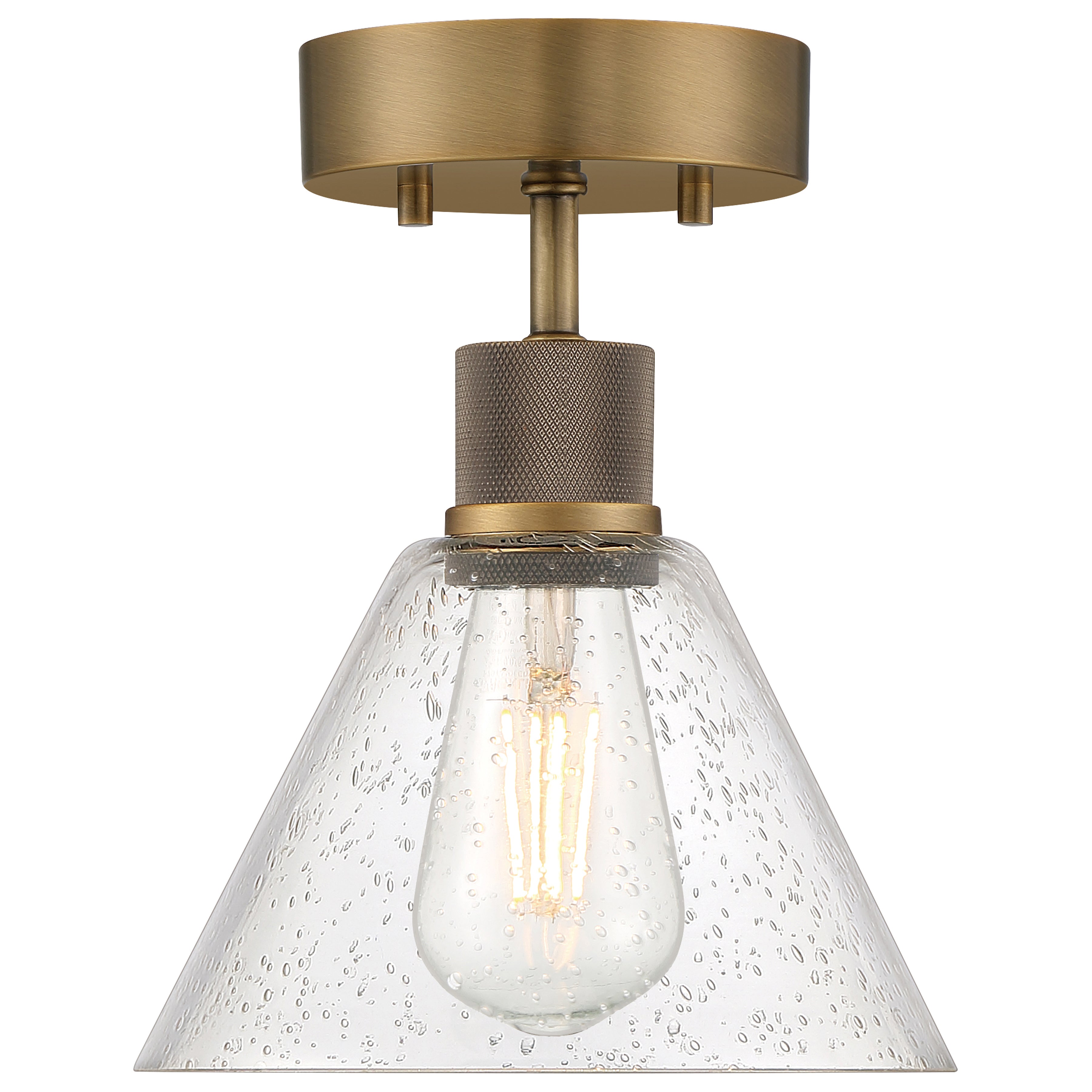 Port Nine Martini LED Semi-Flush, Antique Brushed Brass / Seeded Glass / 7W