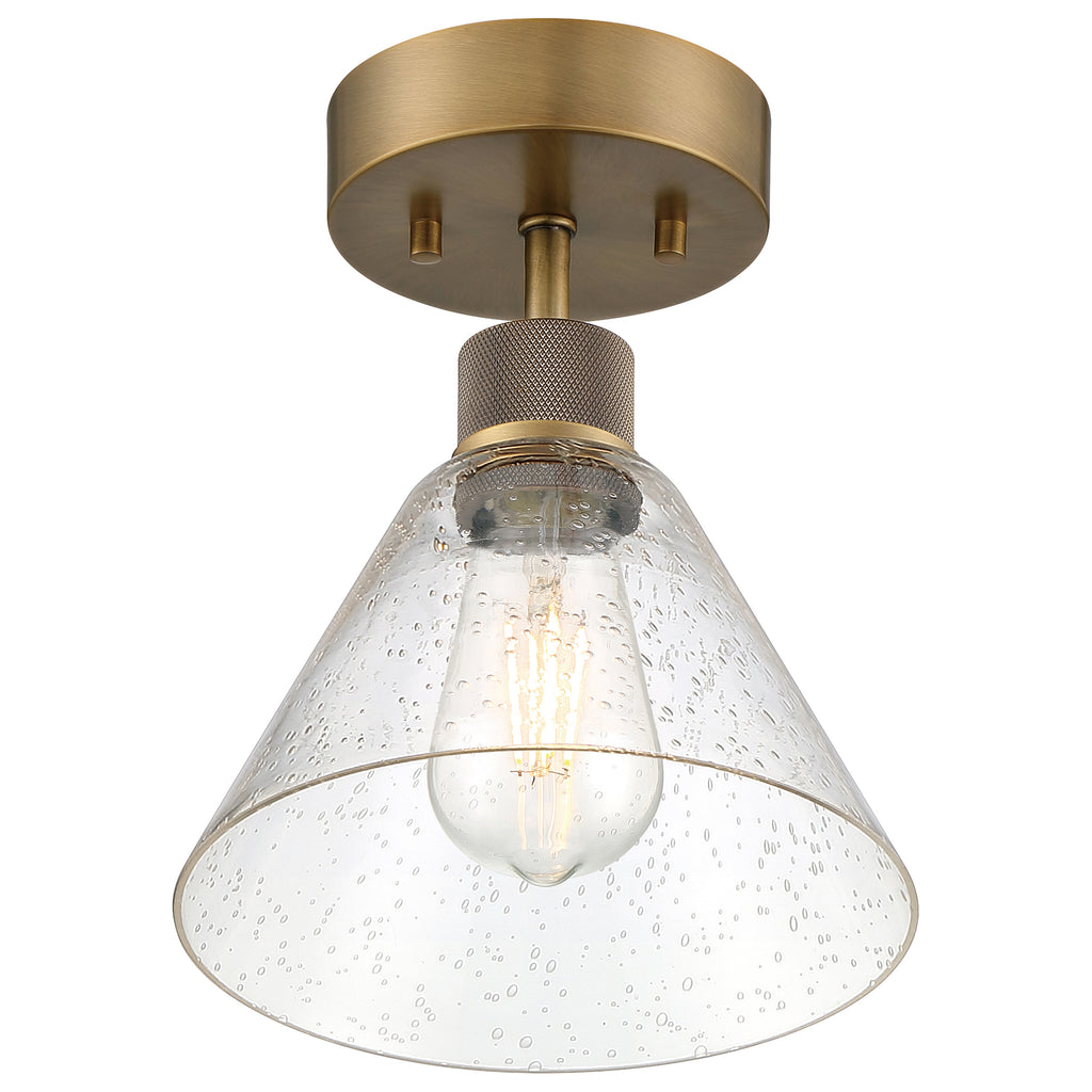 Port Nine Martini LED Semi-Flush, Antique Brushed Brass / Seeded Glass / 7W