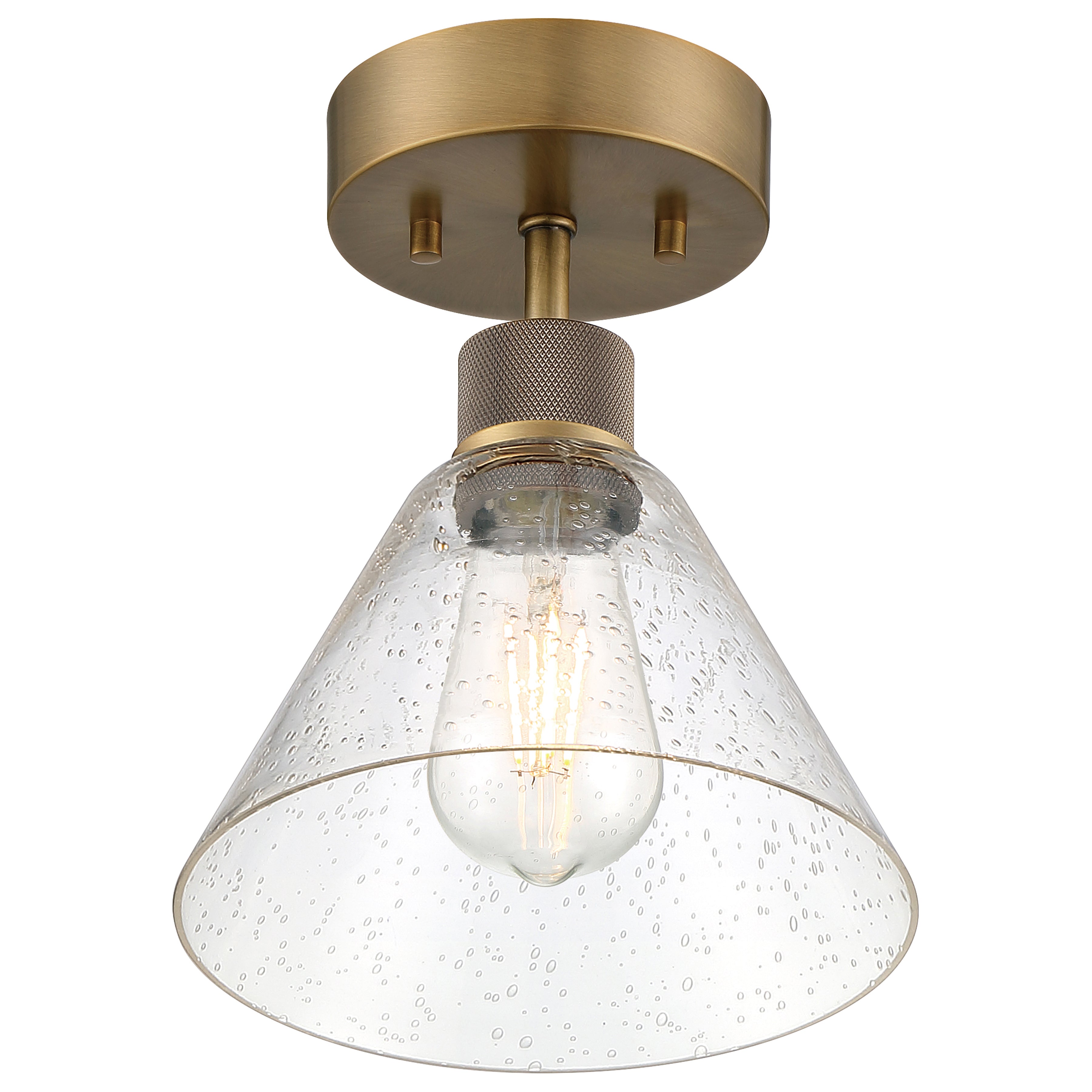 Port Nine Martini LED Semi-Flush, Antique Brushed Brass / Seeded Glass / 7W