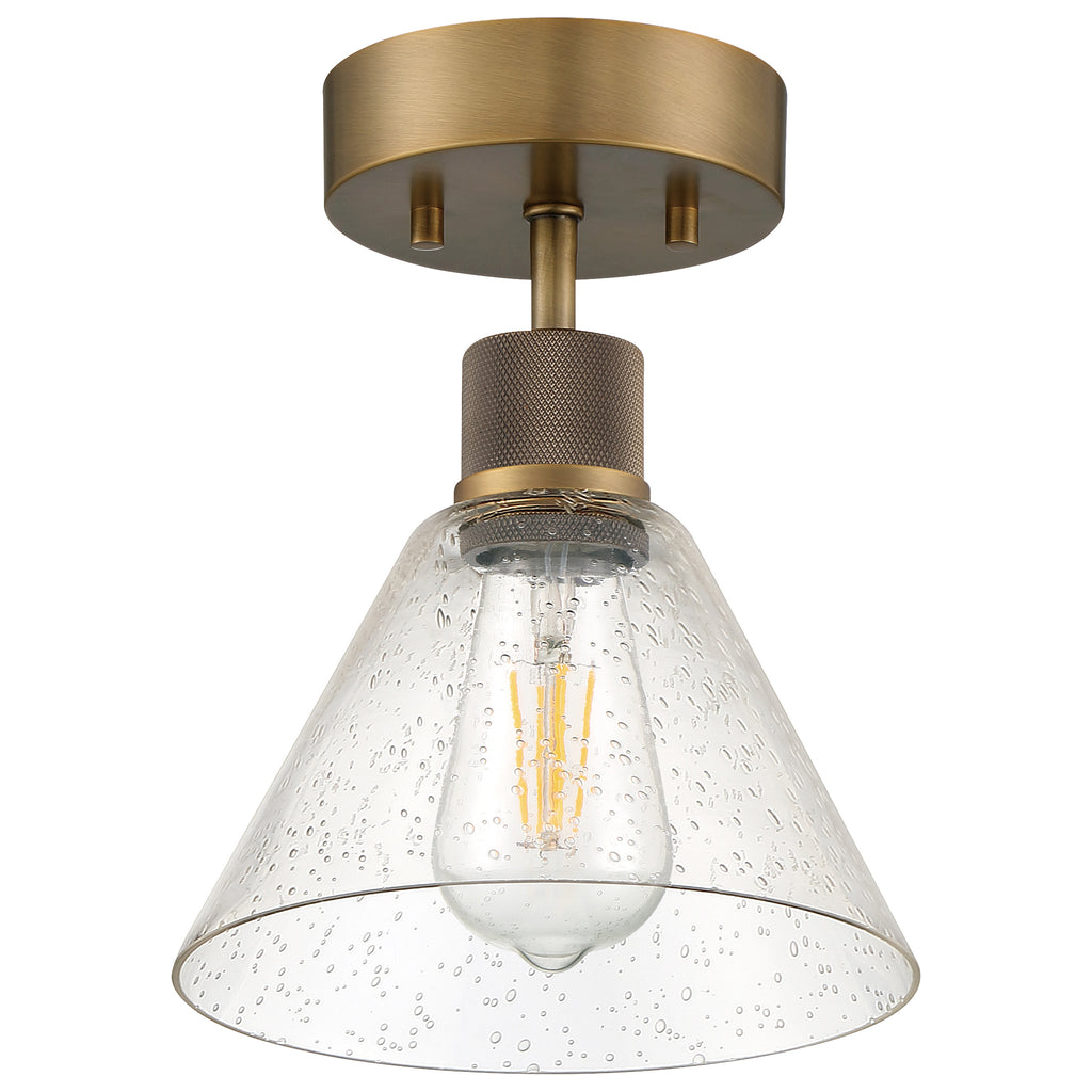 Port Nine Martini LED Semi-Flush, Antique Brushed Brass / Seeded Glass / 7W