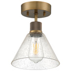 Port Nine Martini LED Semi-Flush, Antique Brushed Brass / Seeded Glass / 7W