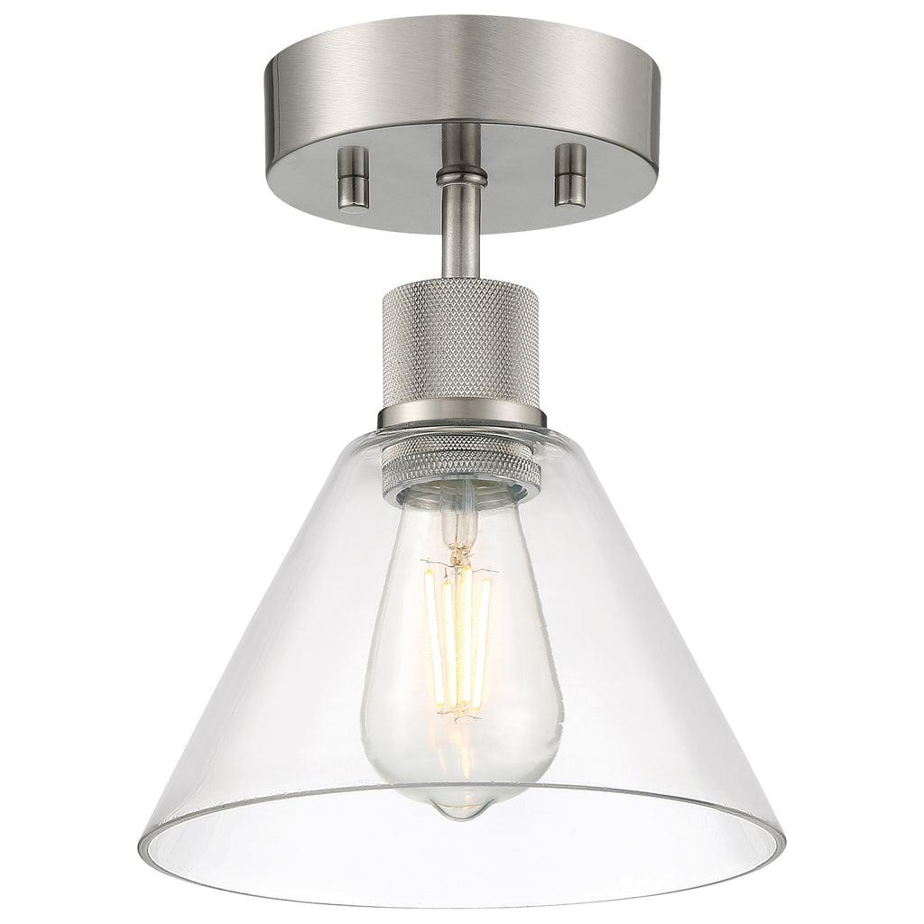 Port Nine Martini LED Semi-Flush, Brushed Steel / Clear Glass / 7W