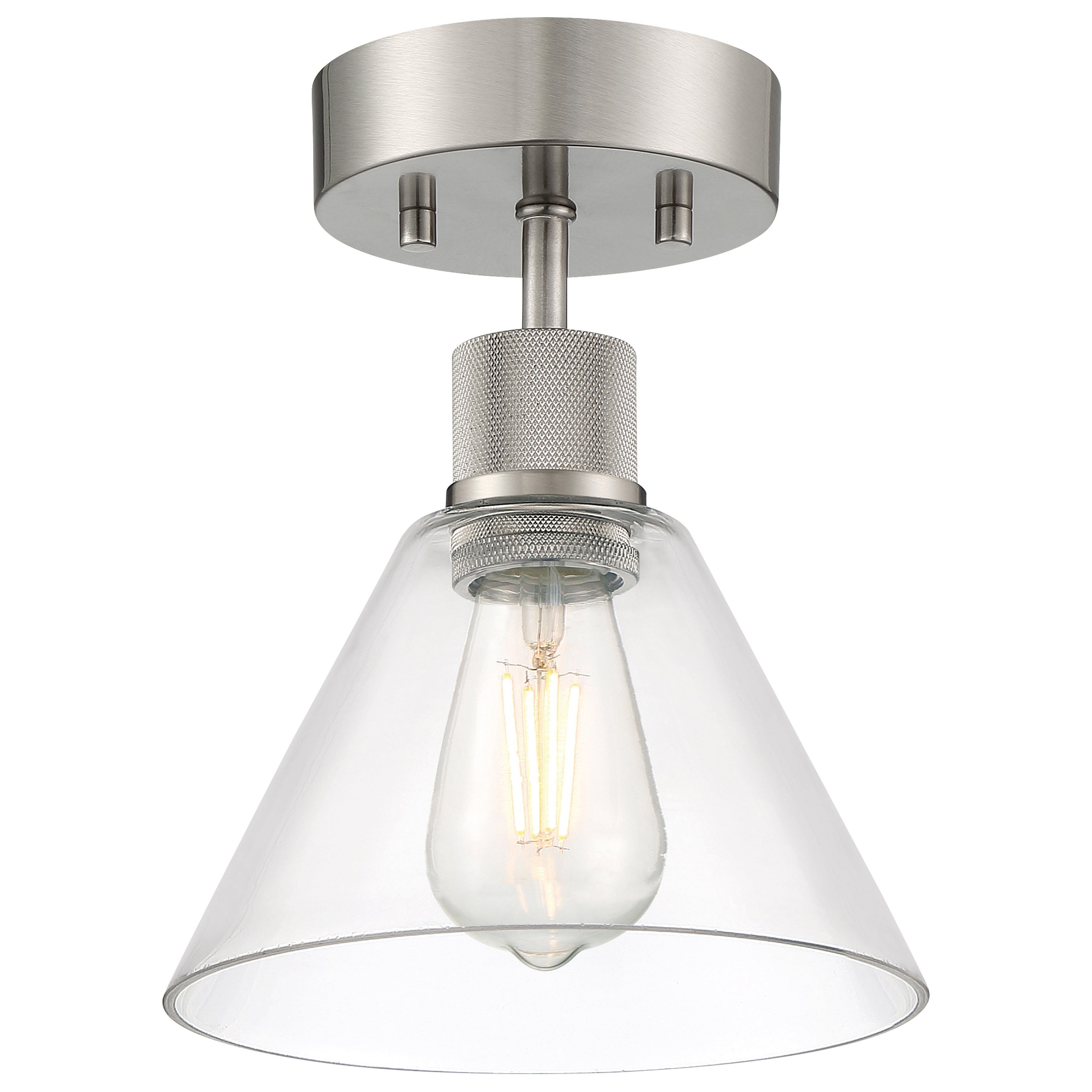Port Nine Martini LED Semi-Flush, Brushed Steel / Clear Glass / 7W