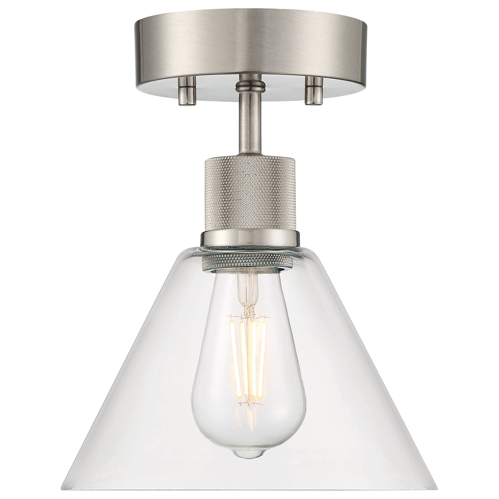 Port Nine Martini LED Semi-Flush, Brushed Steel / Clear Glass / 7W