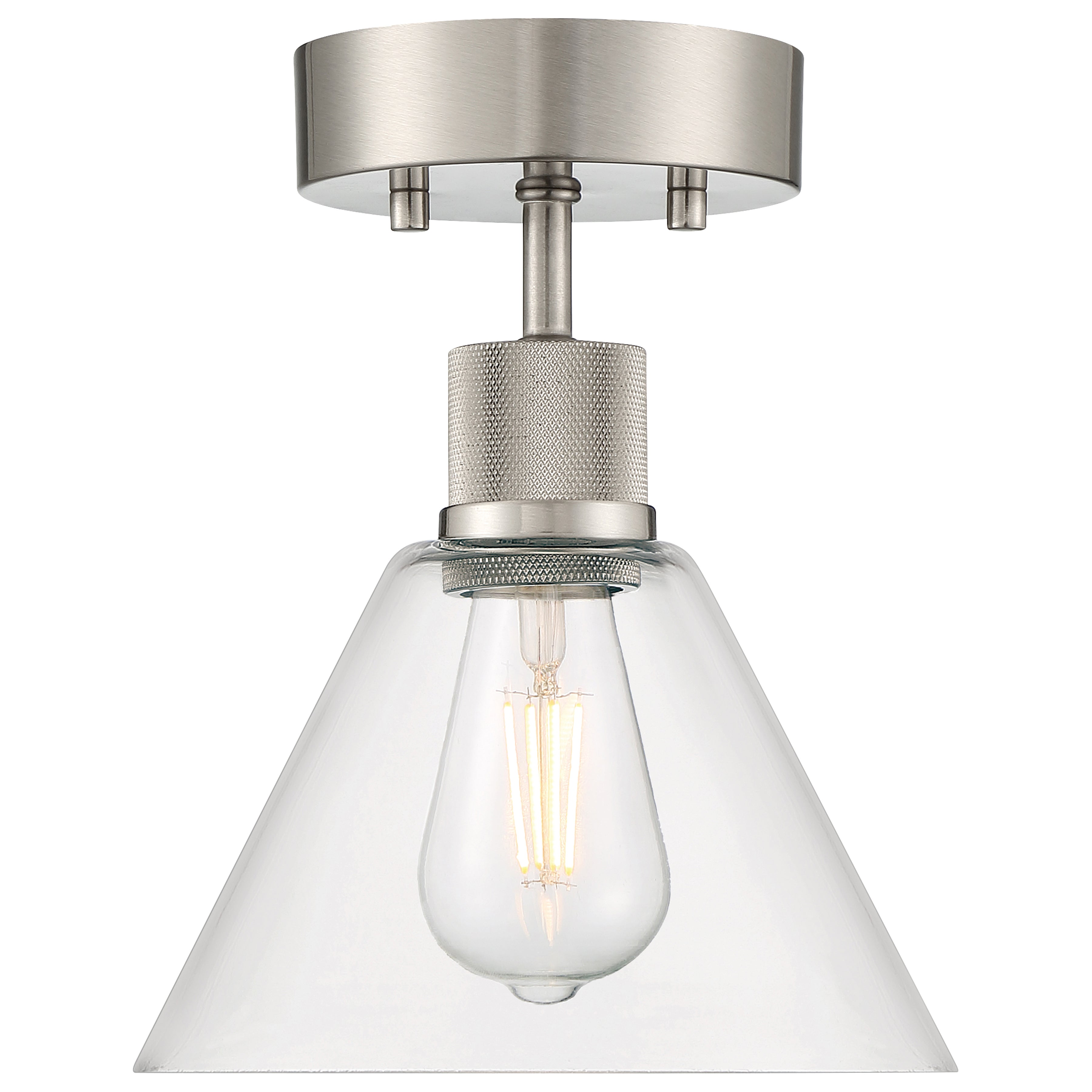 Port Nine Martini LED Semi-Flush, Brushed Steel / Clear Glass / 7W