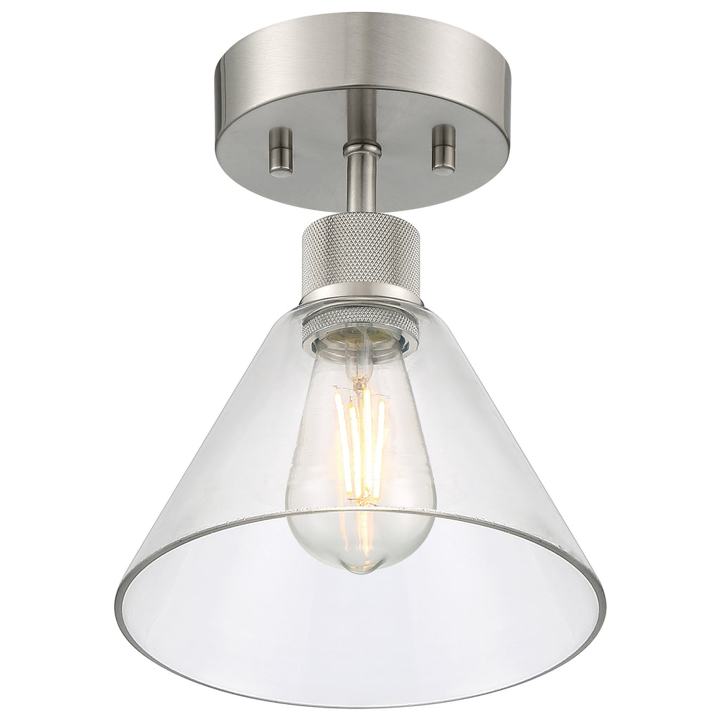Port Nine Martini LED Semi-Flush, Brushed Steel / Clear Glass / 7W