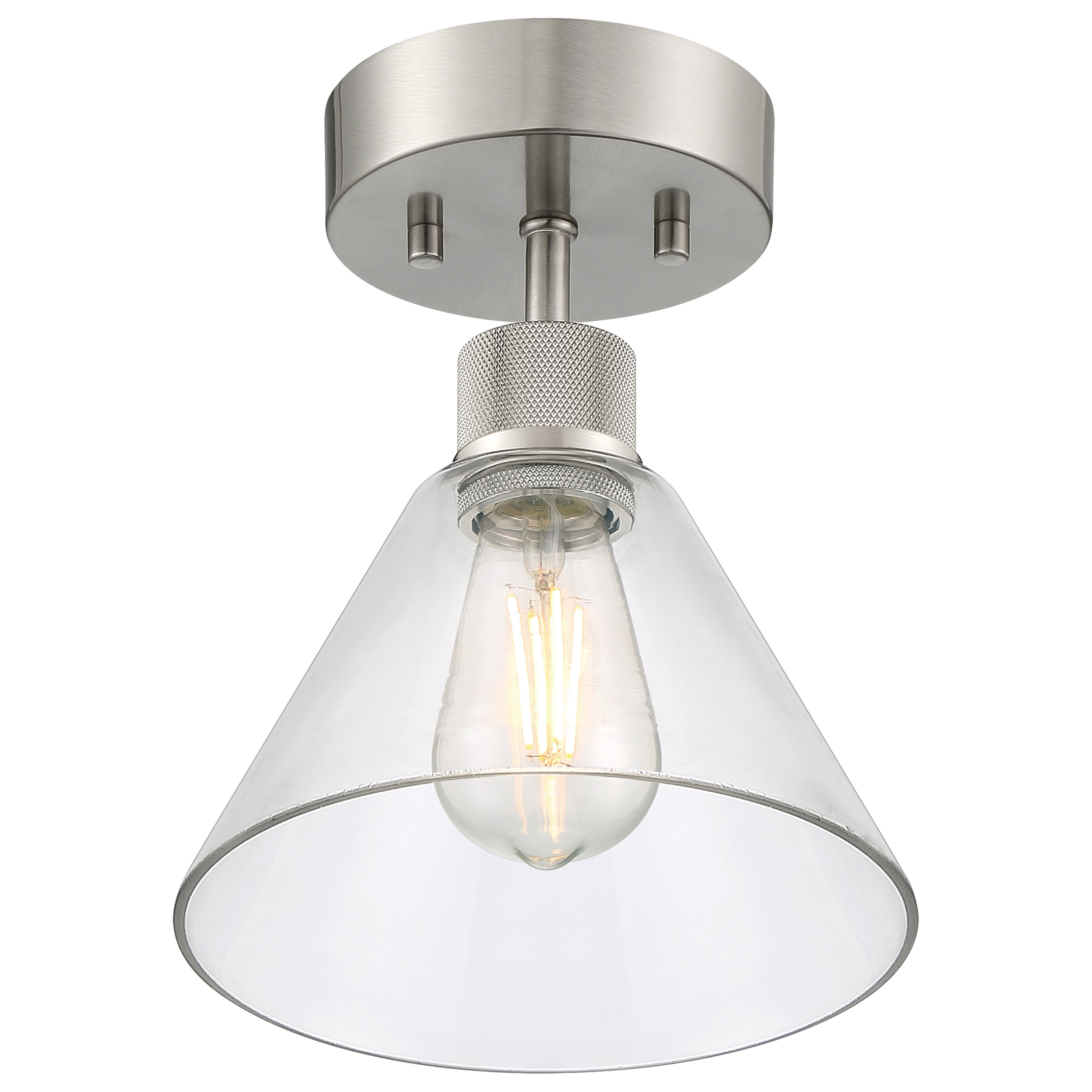 Port Nine Martini LED Semi-Flush, Brushed Steel / Clear Glass / 7W