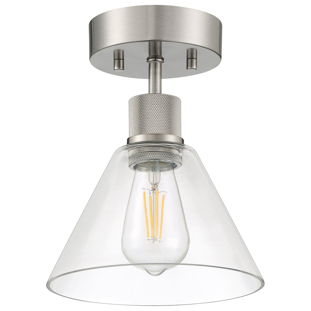 Port Nine Martini LED Semi-Flush, Brushed Steel / Clear Glass / 7W