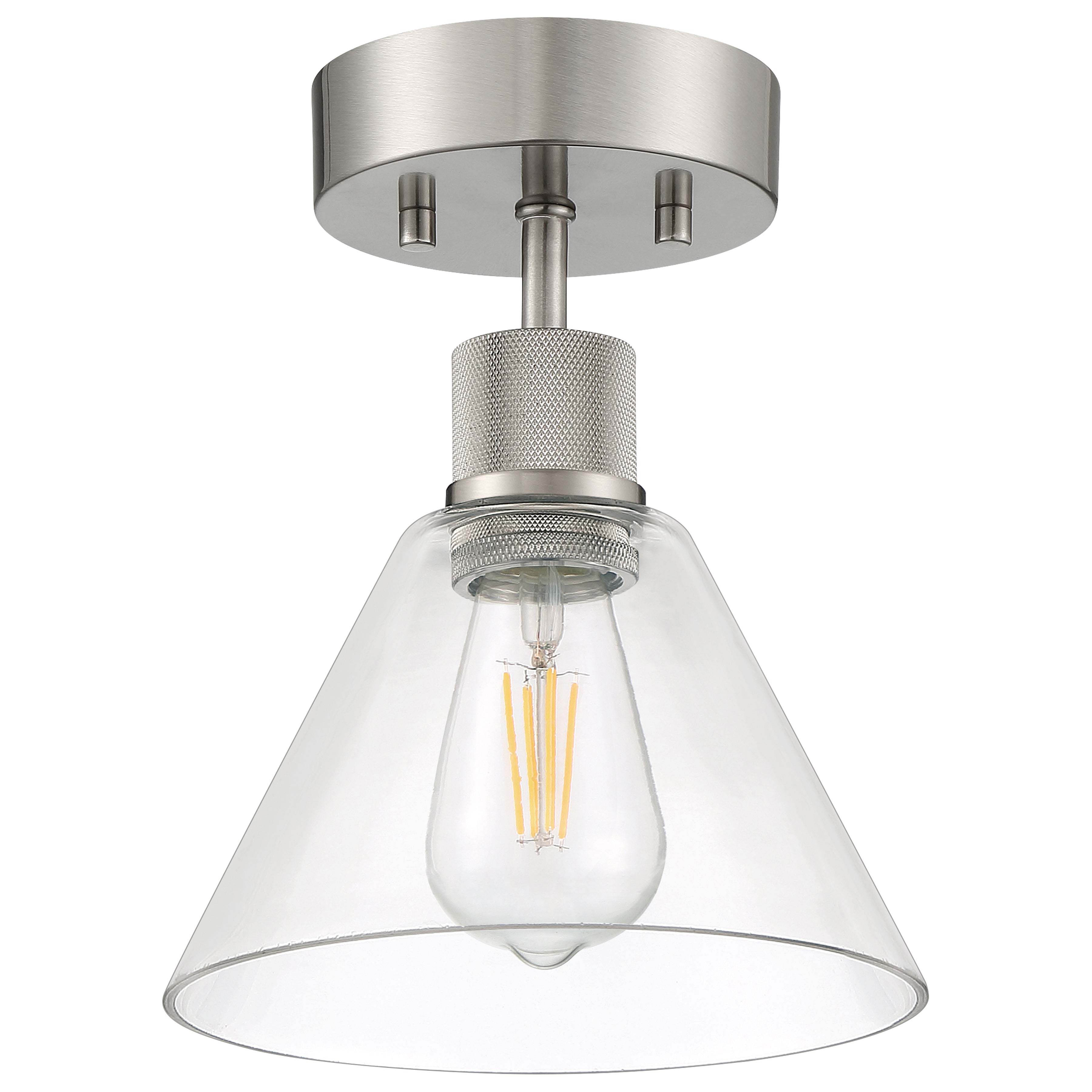 Port Nine Martini LED Semi-Flush, Brushed Steel / Clear Glass / 7W