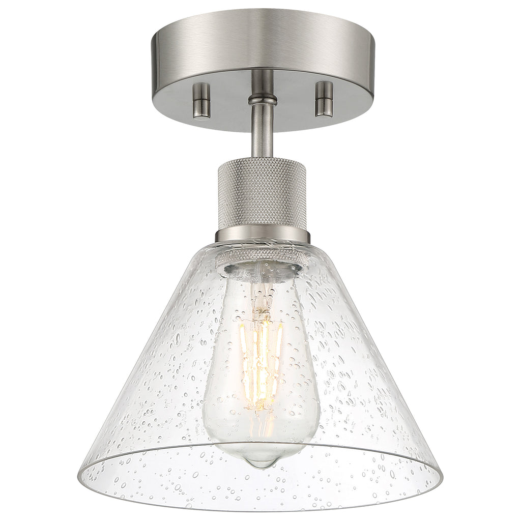 Port Nine Martini LED Semi-Flush, Brushed Steel / Seeded Glass / 7W