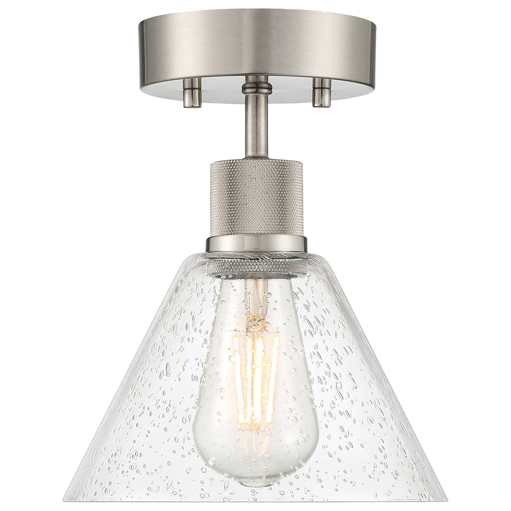 Port Nine Martini LED Semi-Flush, Brushed Steel / Seeded Glass / 7W