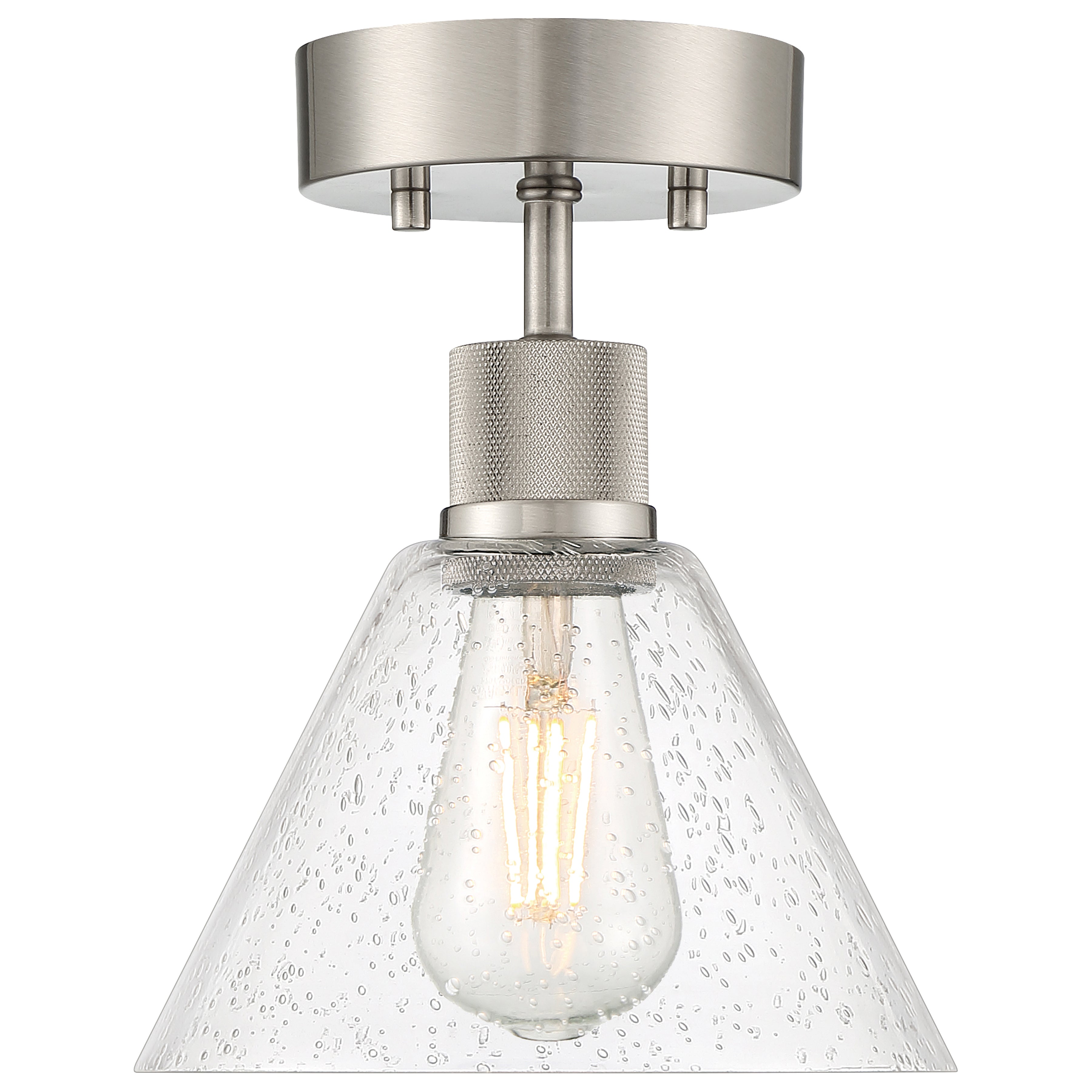 Port Nine Martini LED Semi-Flush, Brushed Steel / Seeded Glass / 7W