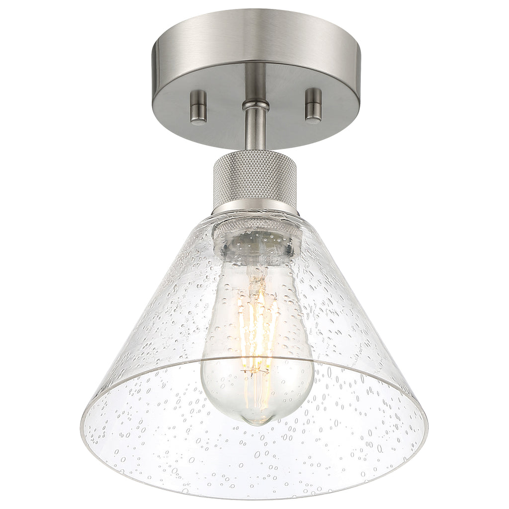 Port Nine Martini LED Semi-Flush, Brushed Steel / Seeded Glass / 7W