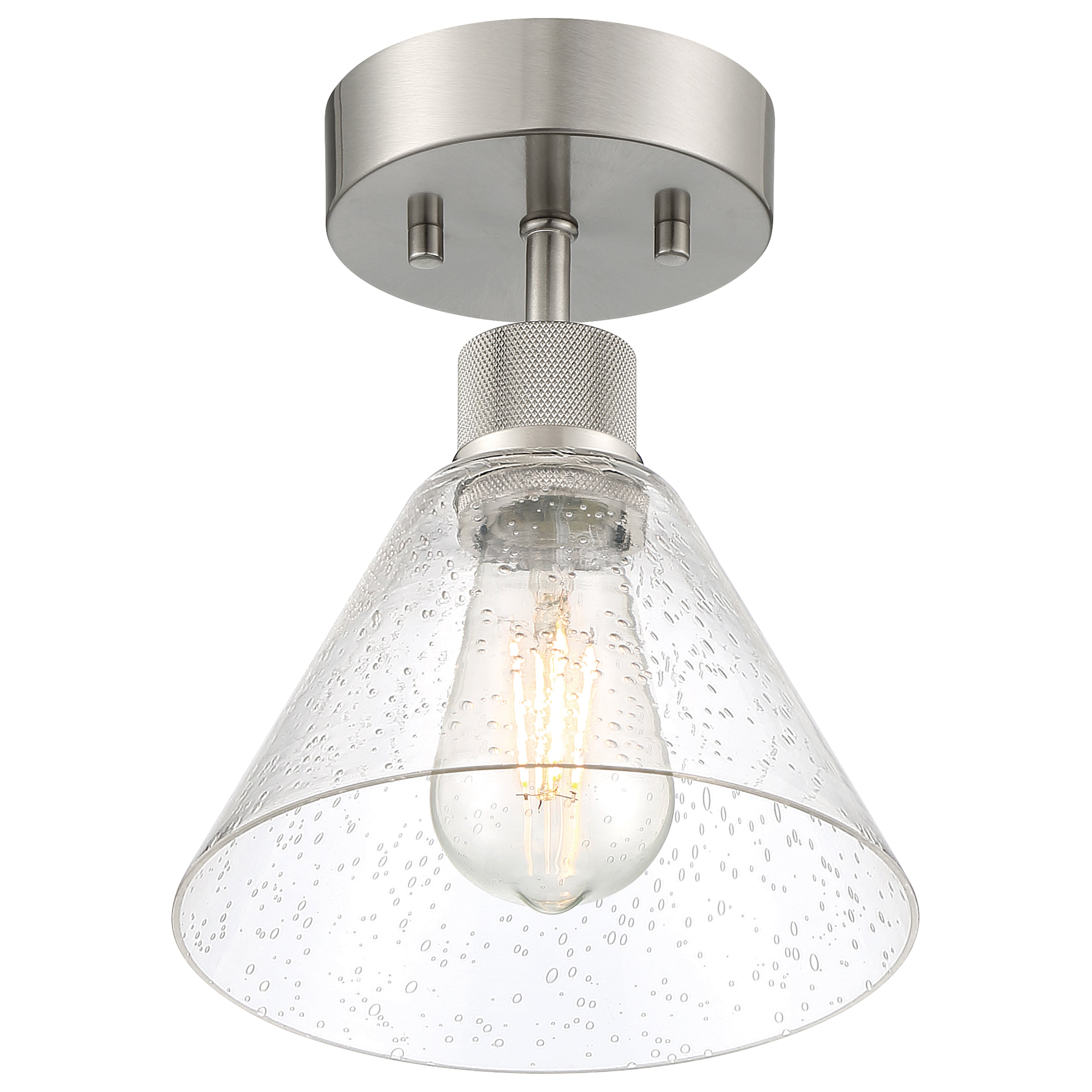 Port Nine Martini LED Semi-Flush, Brushed Steel / Seeded Glass / 7W