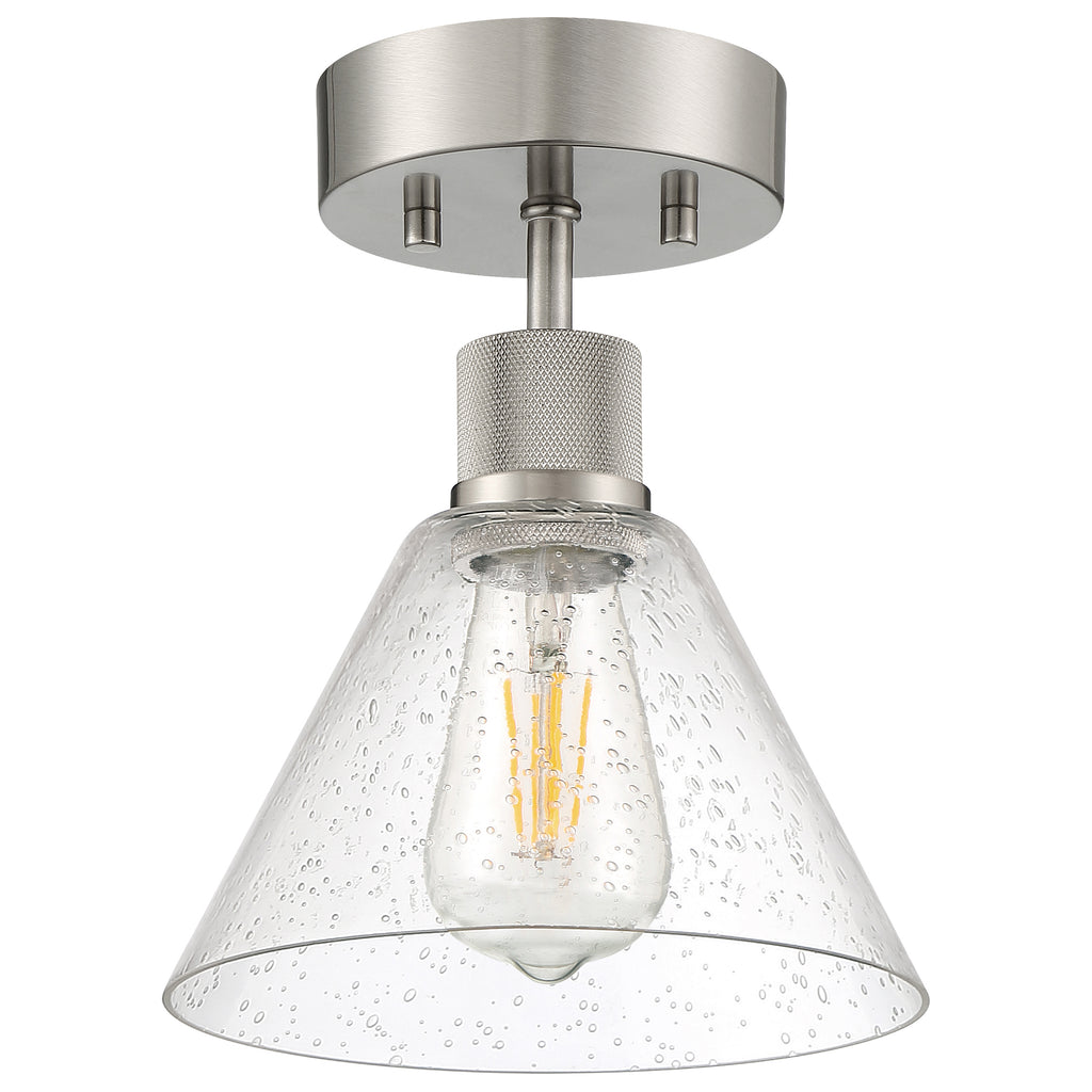 Port Nine Martini LED Semi-Flush, Brushed Steel / Seeded Glass / 7W