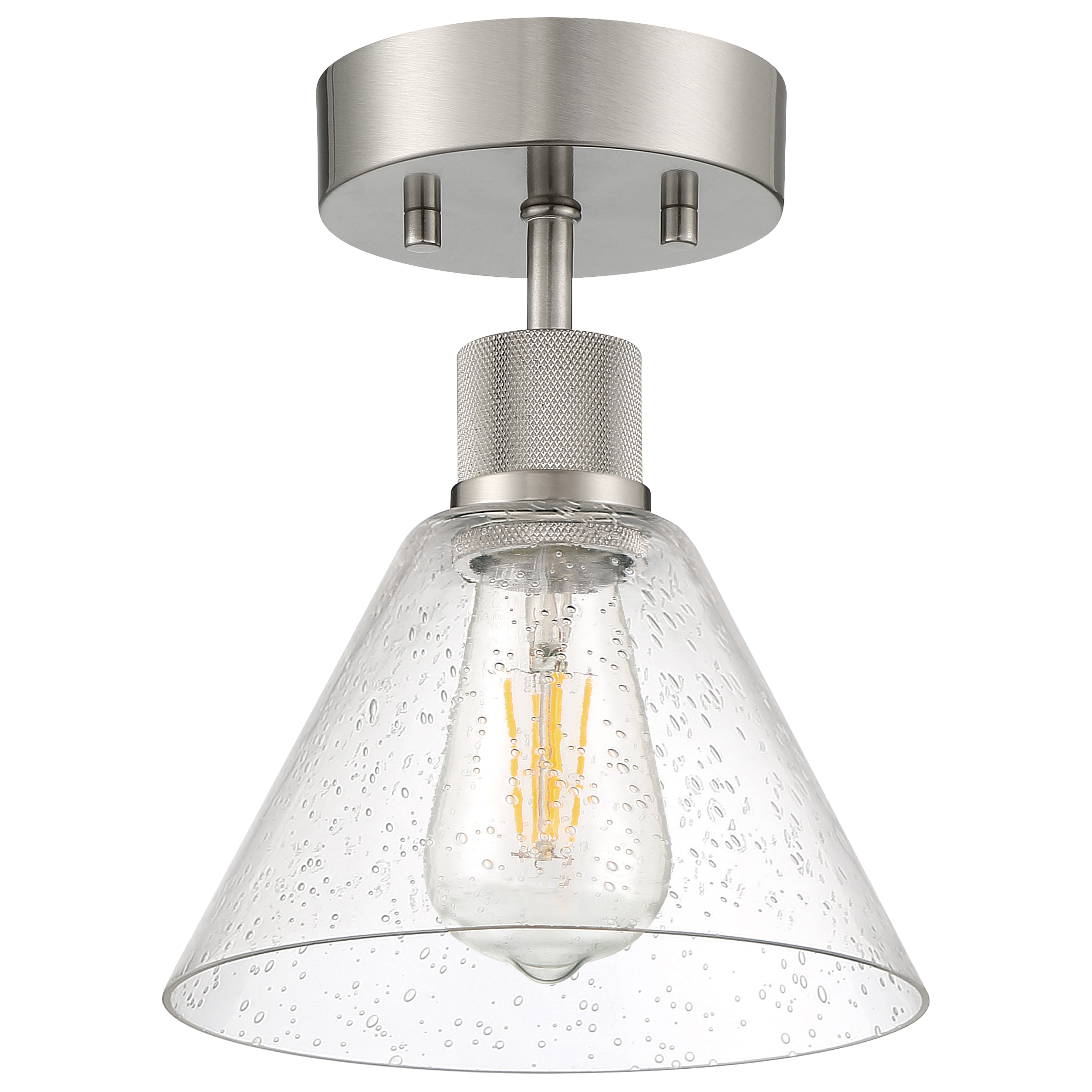 Port Nine Martini LED Semi-Flush, Brushed Steel / Seeded Glass / 7W