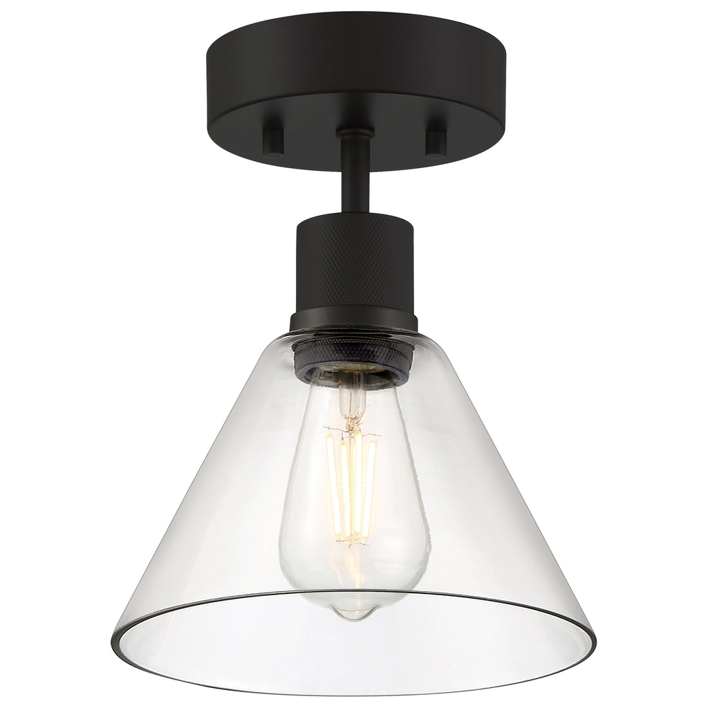 Port Nine Martini LED Semi-Flush, Matte Black / Clear Glass / 7W