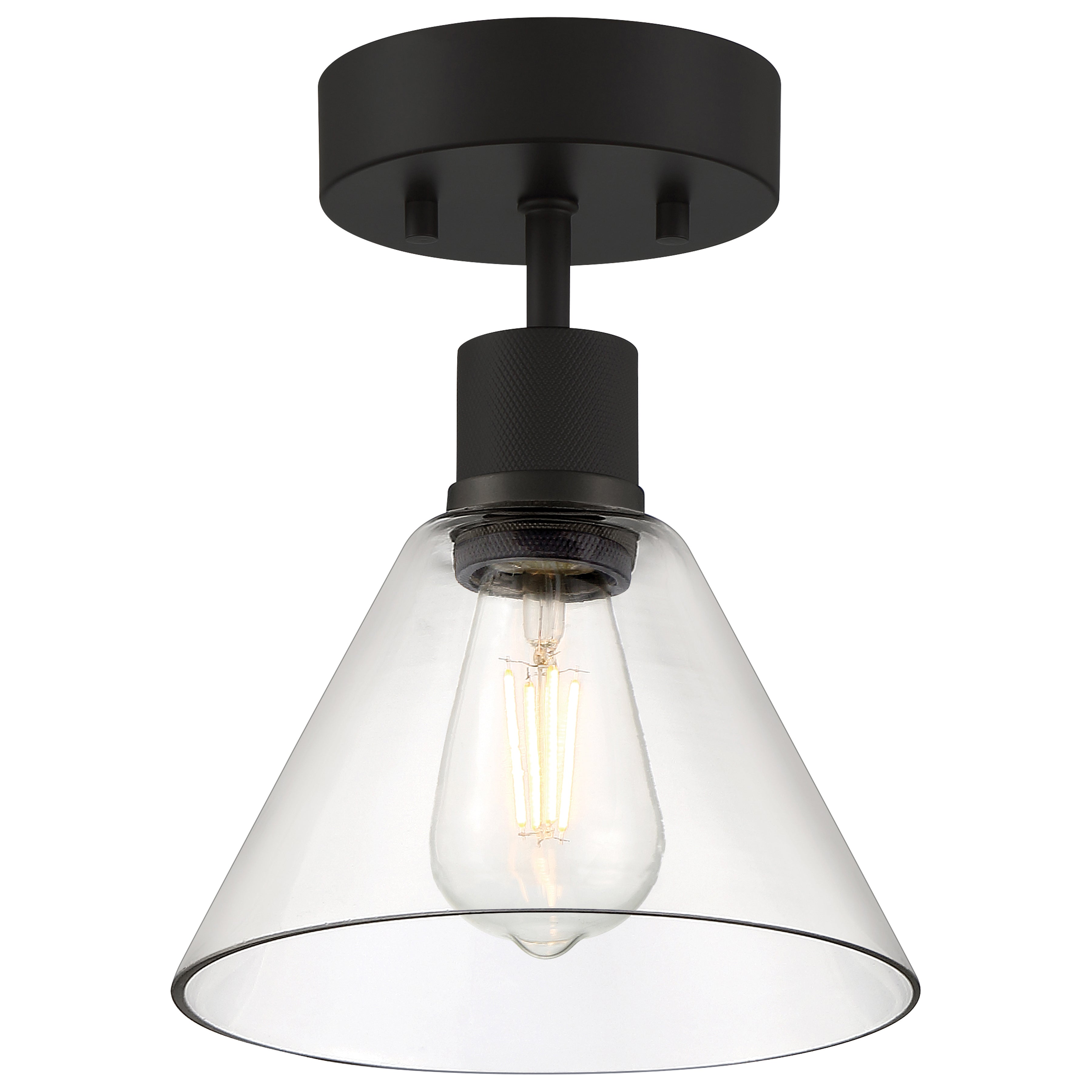 Port Nine Martini LED Semi-Flush, Matte Black / Clear Glass / 7W