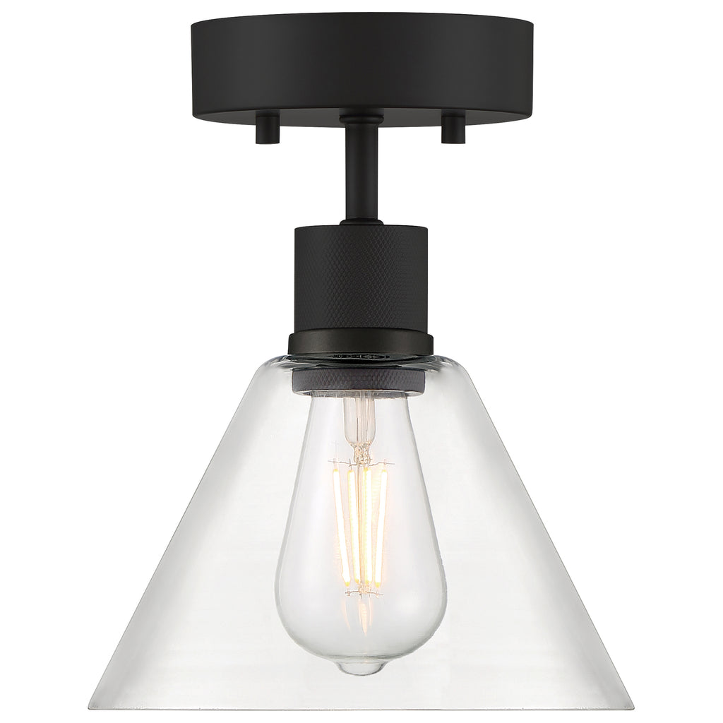 Port Nine Martini LED Semi-Flush, Matte Black / Clear Glass / 7W