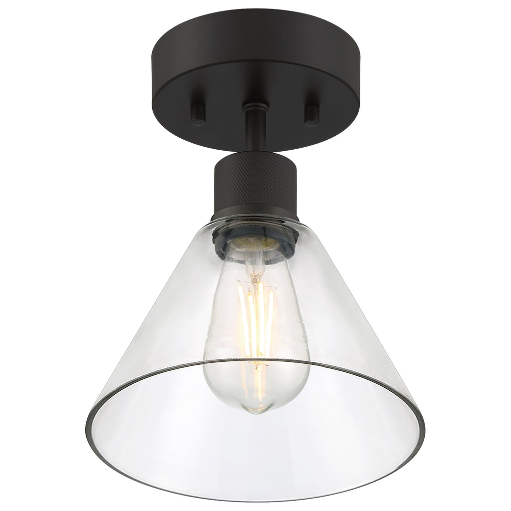 Port Nine Martini LED Semi-Flush, Matte Black / Clear Glass / 7W