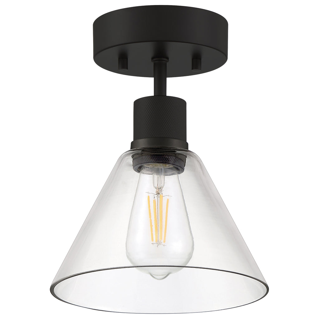 Port Nine Martini LED Semi-Flush, Matte Black / Clear Glass / 7W