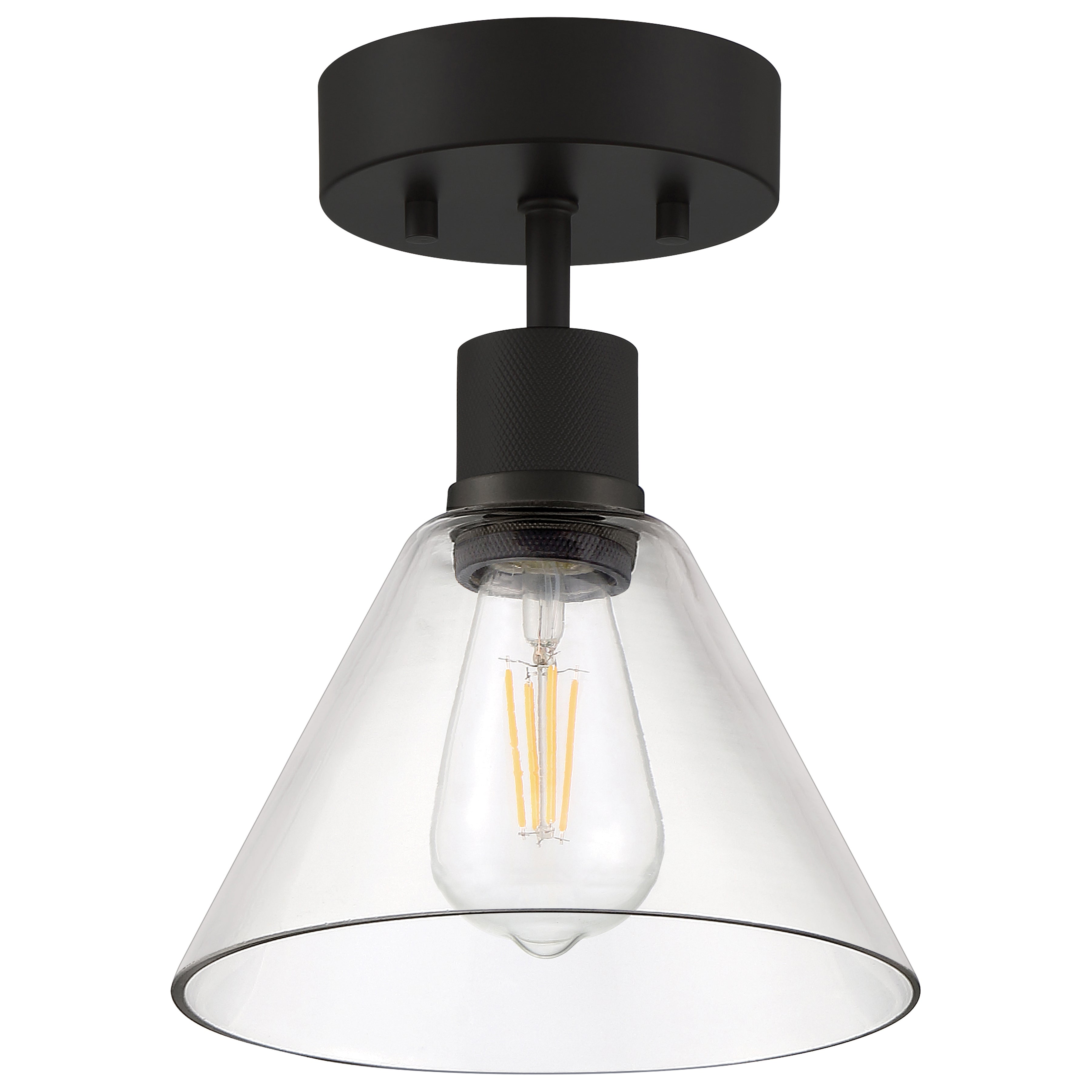 Port Nine Martini LED Semi-Flush, Matte Black / Clear Glass / 7W