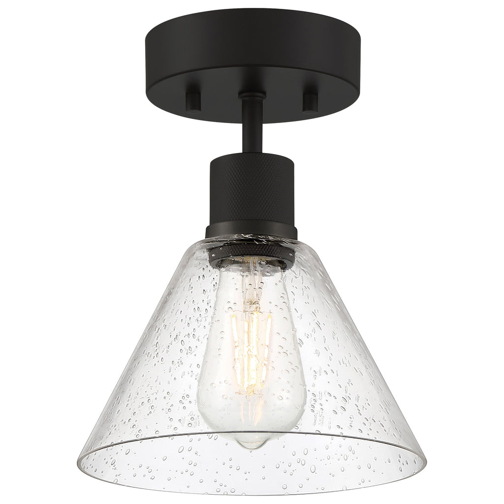 Port Nine Martini LED Semi-Flush, Matte Black / Seeded Glass / 7W