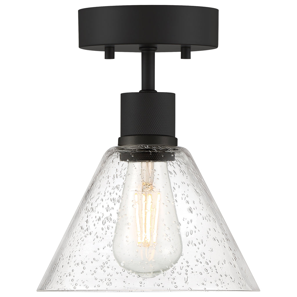 Port Nine Martini LED Semi-Flush, Matte Black / Seeded Glass / 7W