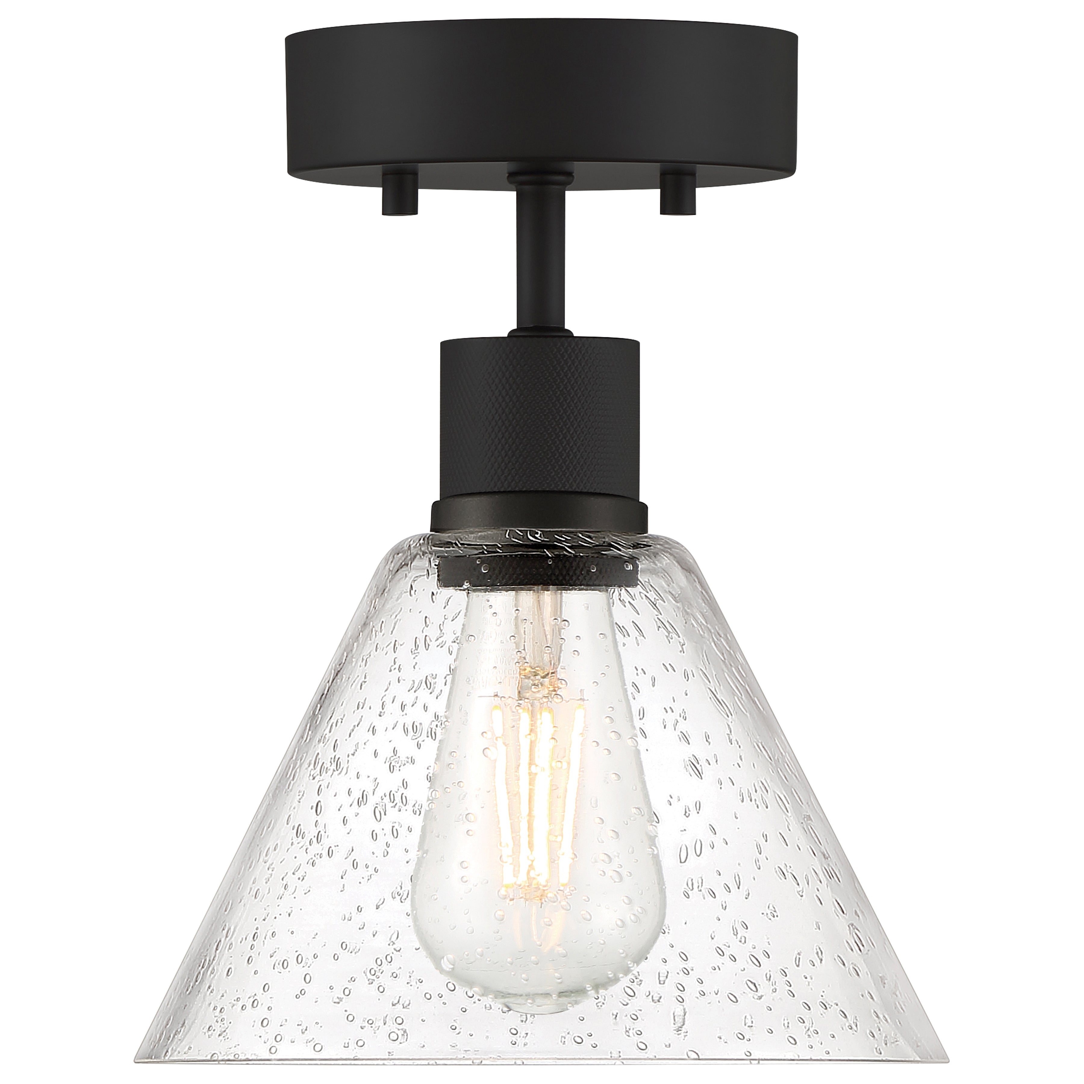 Port Nine Martini LED Semi-Flush, Matte Black / Seeded Glass / 7W