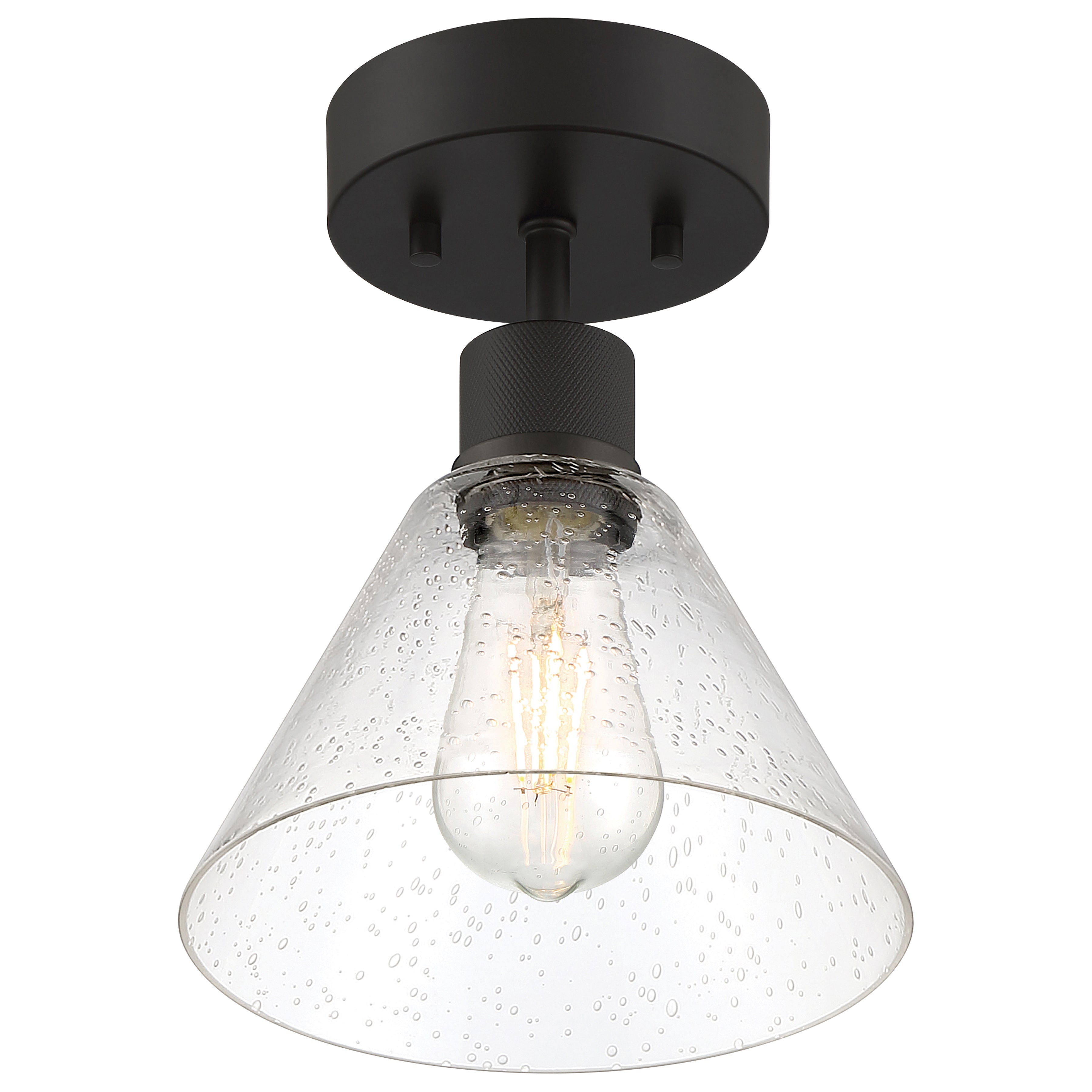 Port Nine Martini LED Semi-Flush, Matte Black / Seeded Glass / 7W