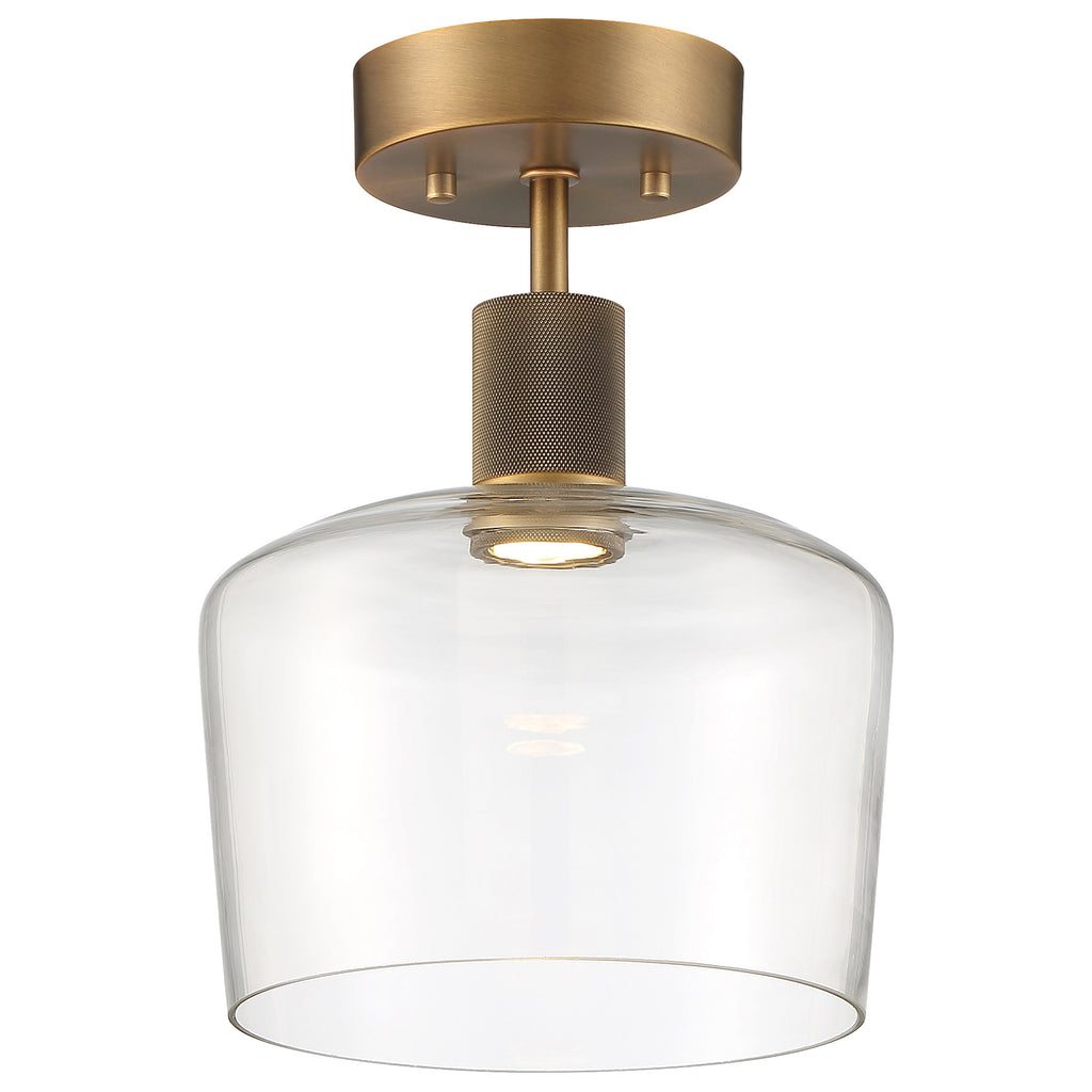 Port Nine Chardonnay LED Semi-Flush, Antique Brushed Brass / Clear Glass / 9W