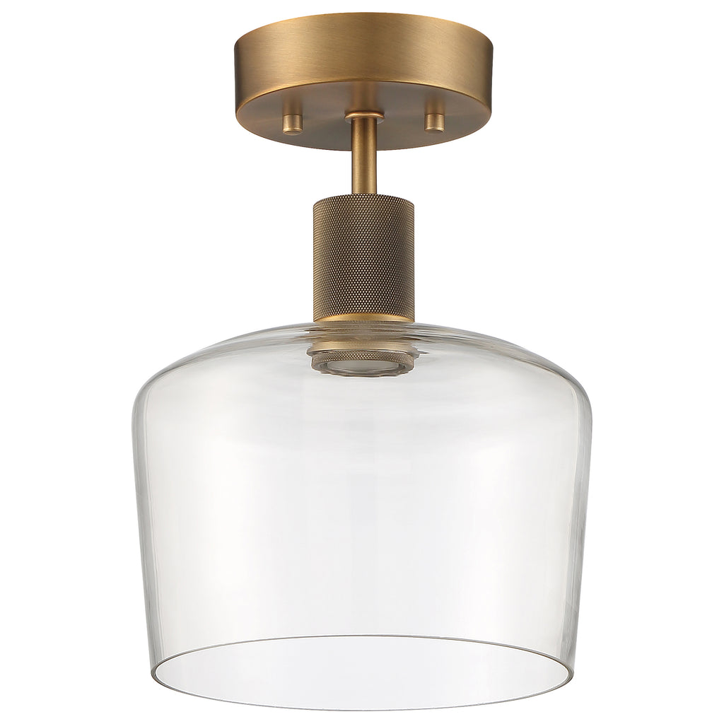 Port Nine Chardonnay LED Semi-Flush, Antique Brushed Brass / Clear Glass / 9W